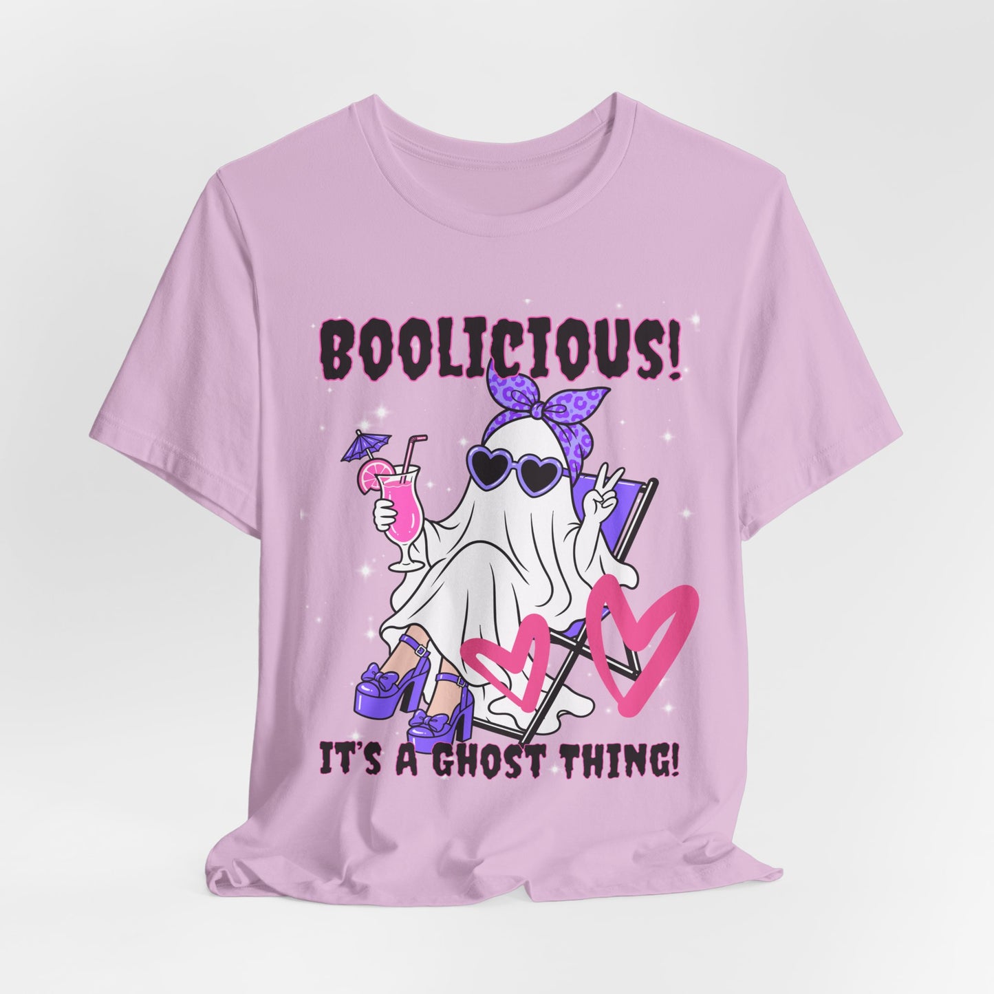 Sunflower Porch Co Boolisious Ghost Tee | Cute Glam Ghost with Hearts Halloween Shirt