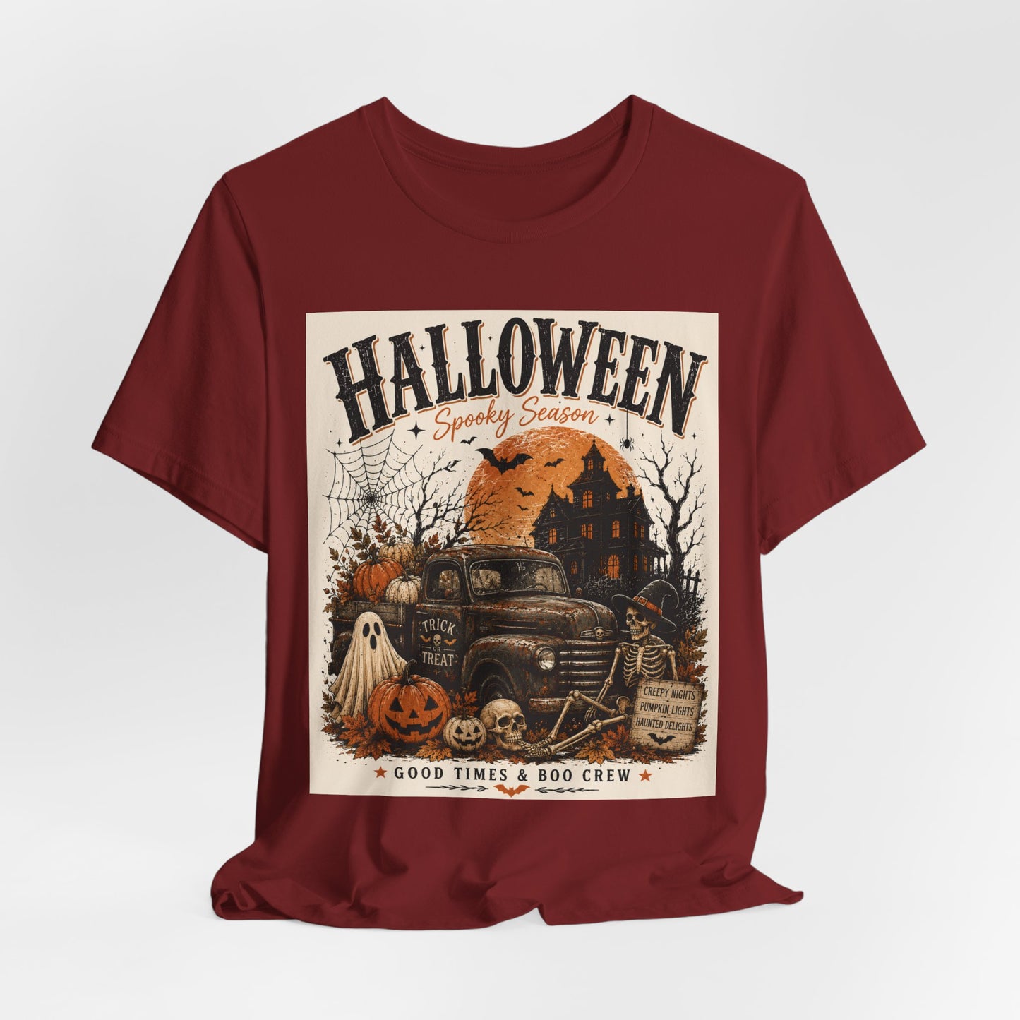 Sunflower Porch Co Halloween Vintage Truck Tee | Spooky Season Pumpkin Ghost Haunted House