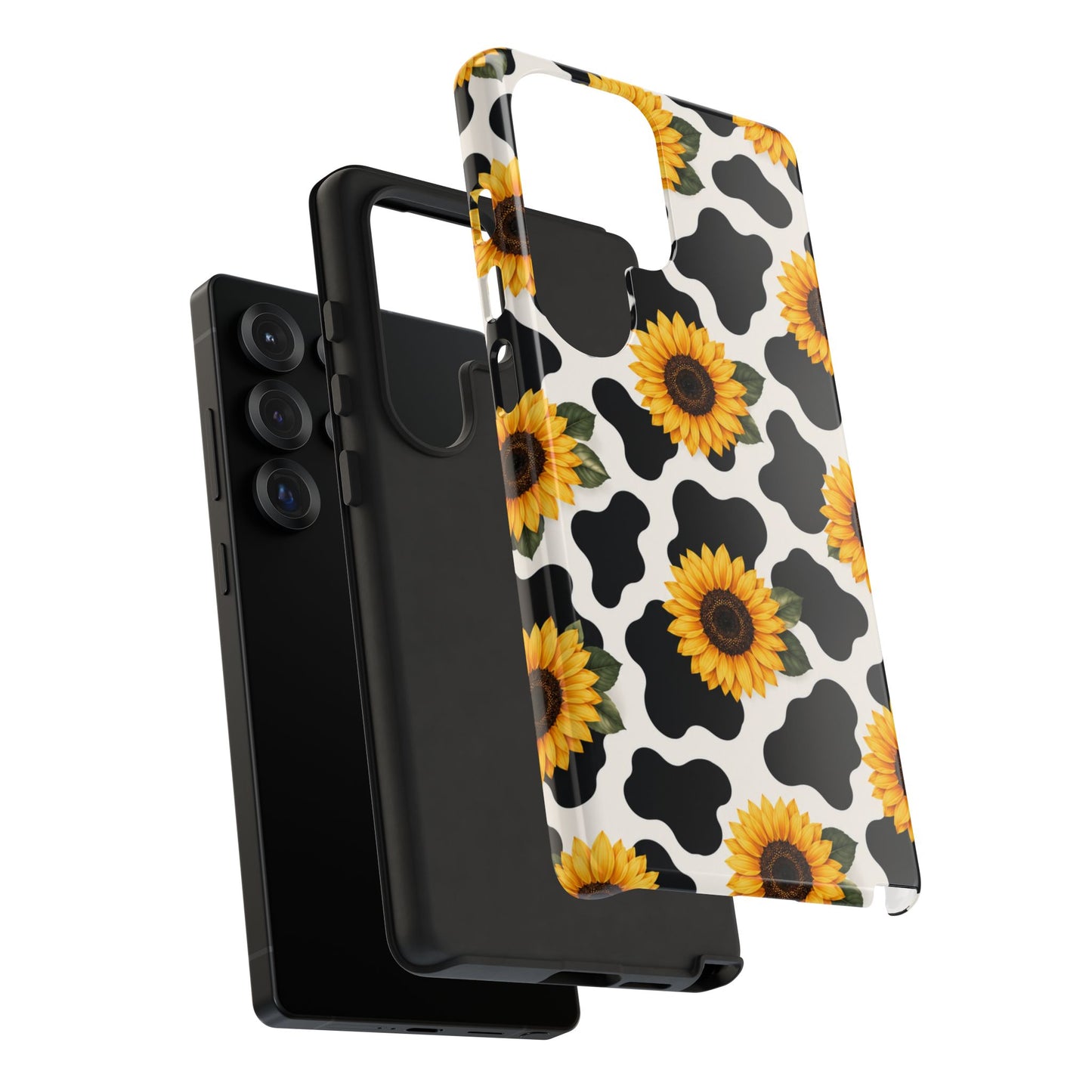 Sunflower Cow Print Tough Case | Phone Case, Floral Farm Animal Pattern