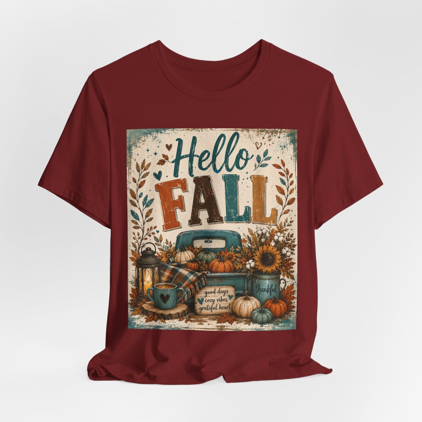 Sunflower Porch Co Hello Fall Truck Tee | Pumpkin, Sunflower, Rustic Autumn Design