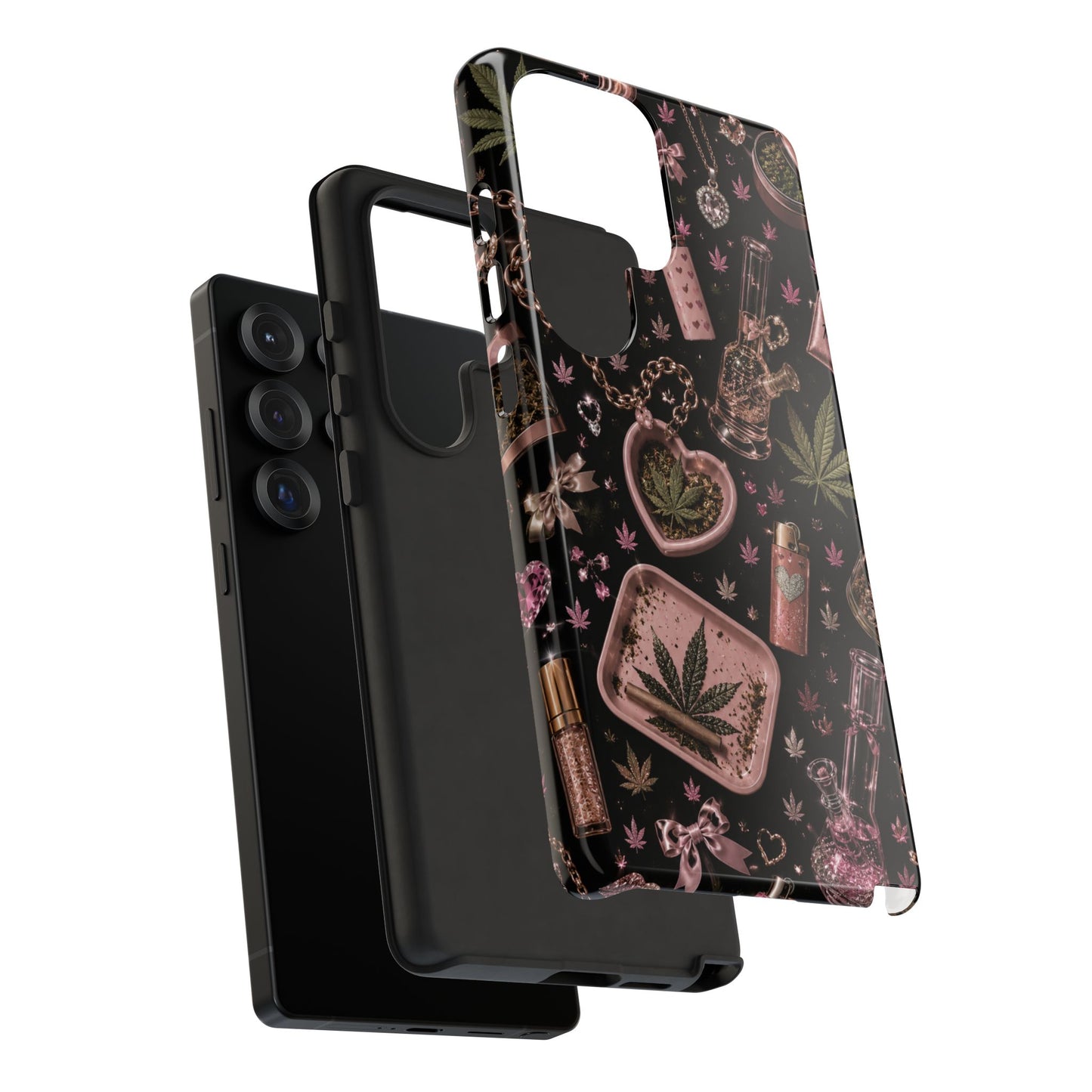 Sunflower Porch Co Pink Cannabis Pattern Tough Case | Weed Leaf Phone Case, Grinder & Lighter Design