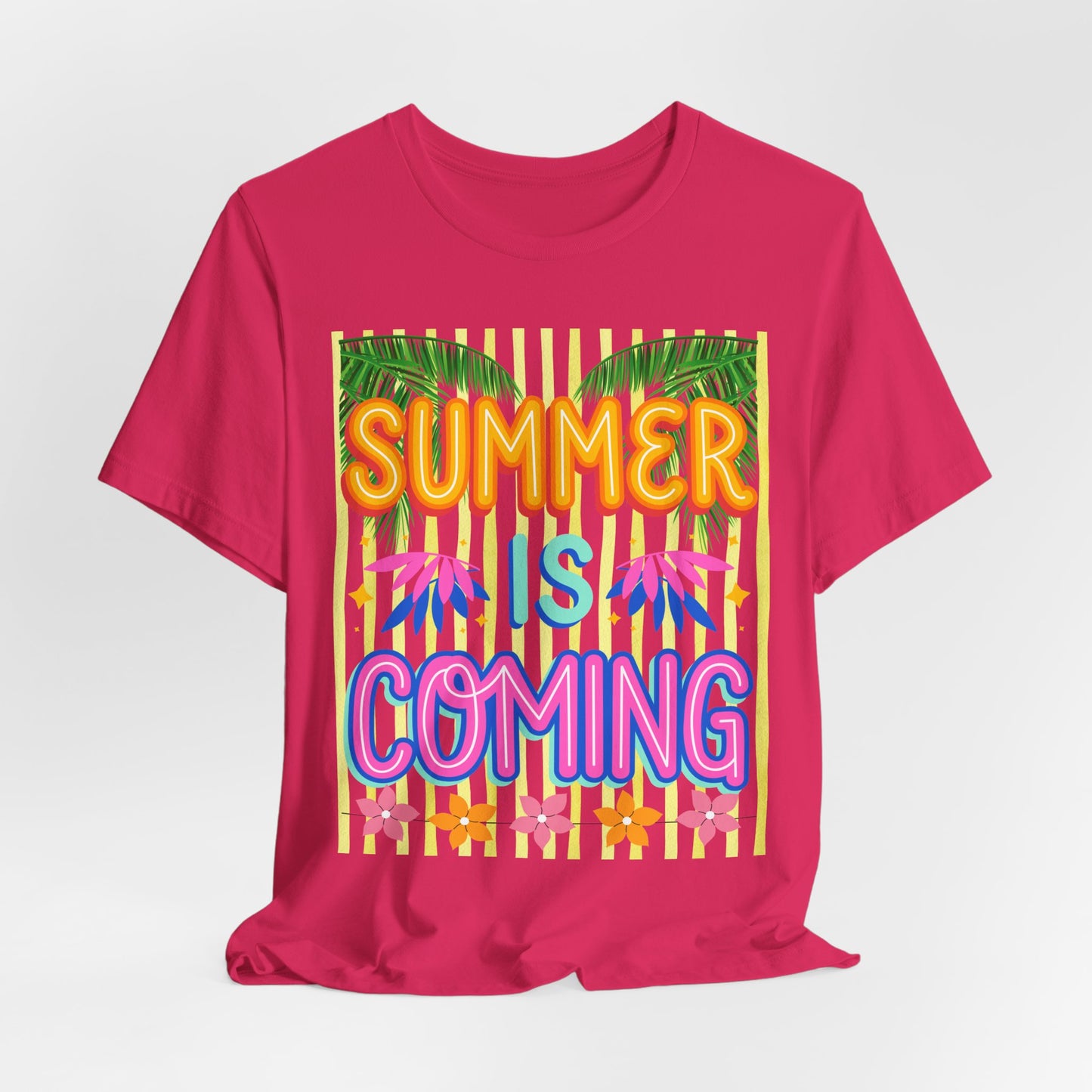 SunflowerPorchCo Summer Is Coming T-Shirt | Tropical Palm Flowers Tee