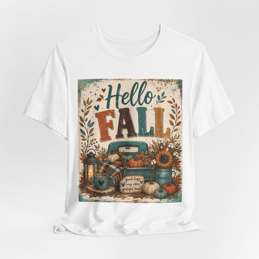 Sunflower Porch Co Hello Fall Truck Tee | Pumpkin, Sunflower, Rustic Autumn Design