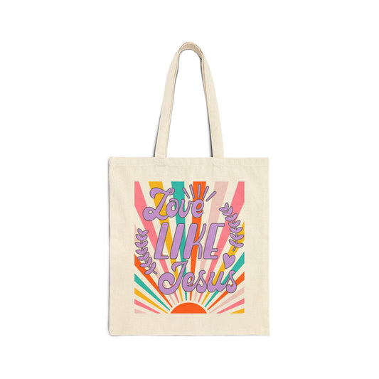 Love Like Jesus Tote Bag | Retro Rainbow Typography Christian Design