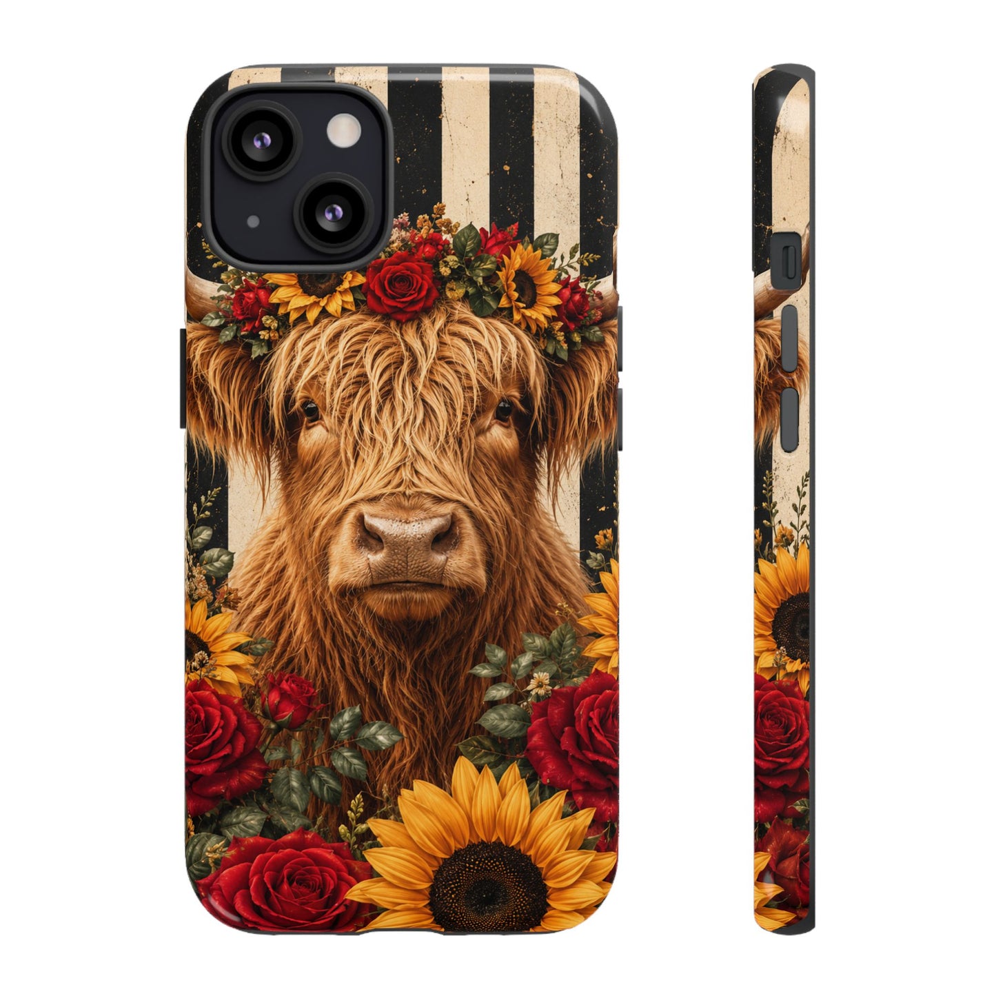 Sunflower Porch Co Highland Cow Floral Crown phone case | Tough Cases