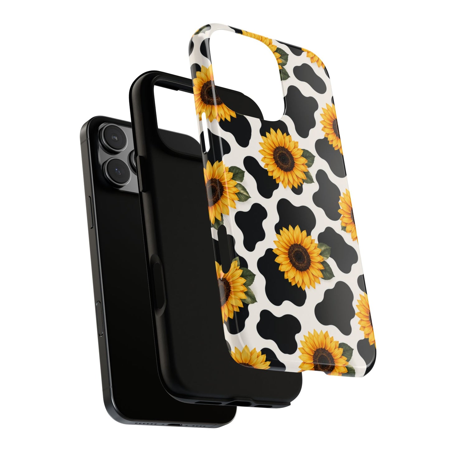 Sunflower Cow Print Tough Case | Phone Case, Floral Farm Animal Pattern