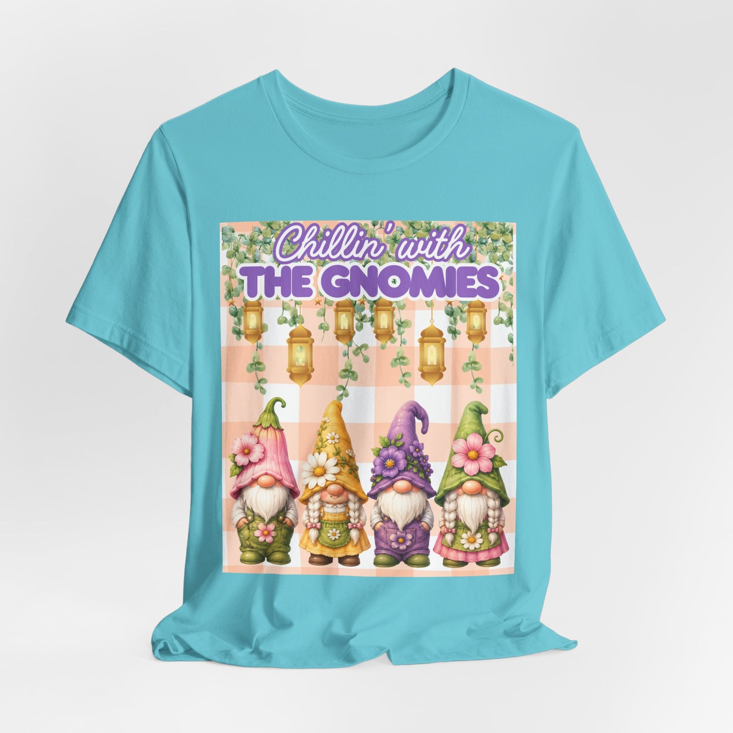 SunflowerPorchCo Chillin with the Gnomes T-Shirt | Gnome Garden Tee, Floral Gnome Design