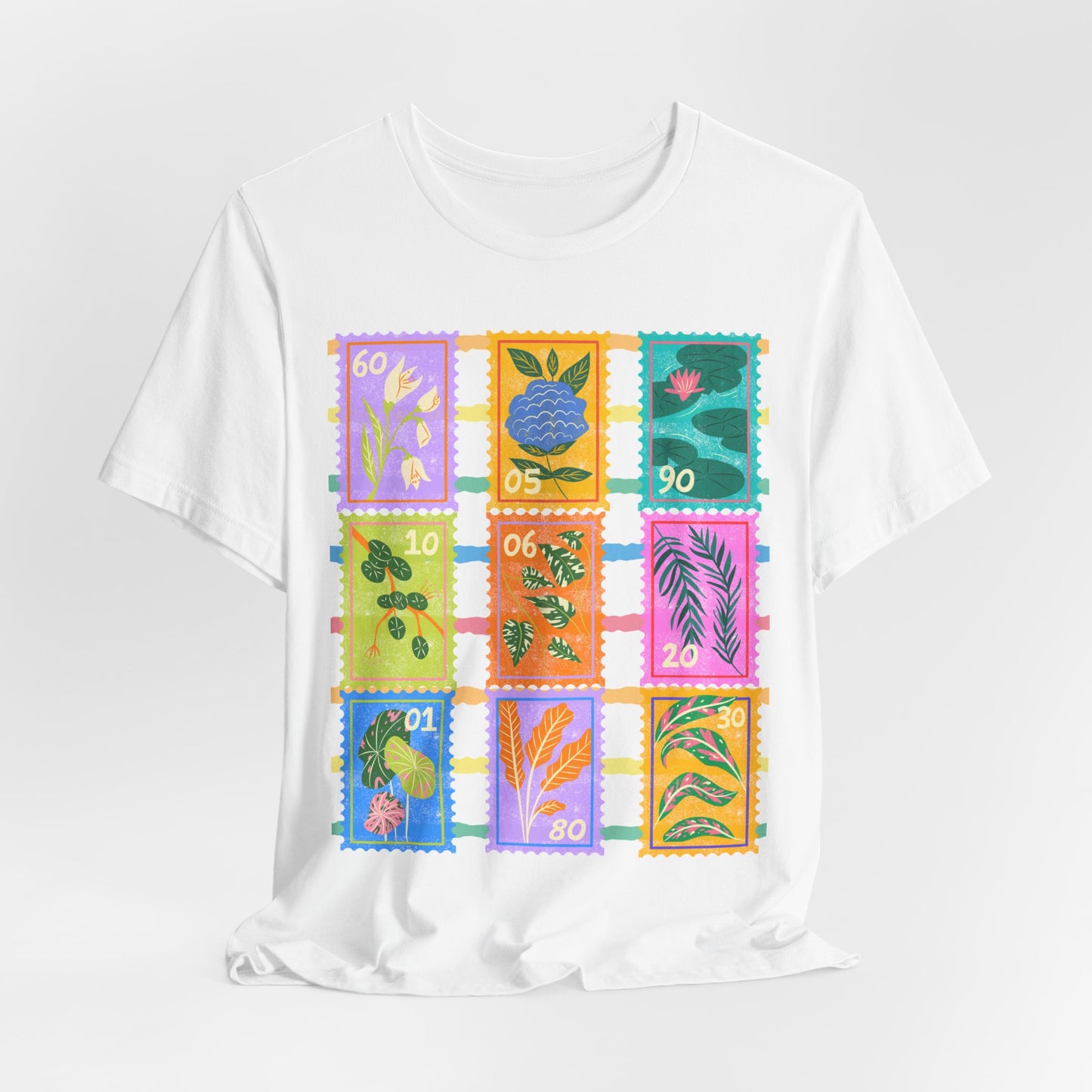 SunflowerPorchCo Vintage Botanical Stamp Collage Tee | Floral Postage Stamp T-Shirt