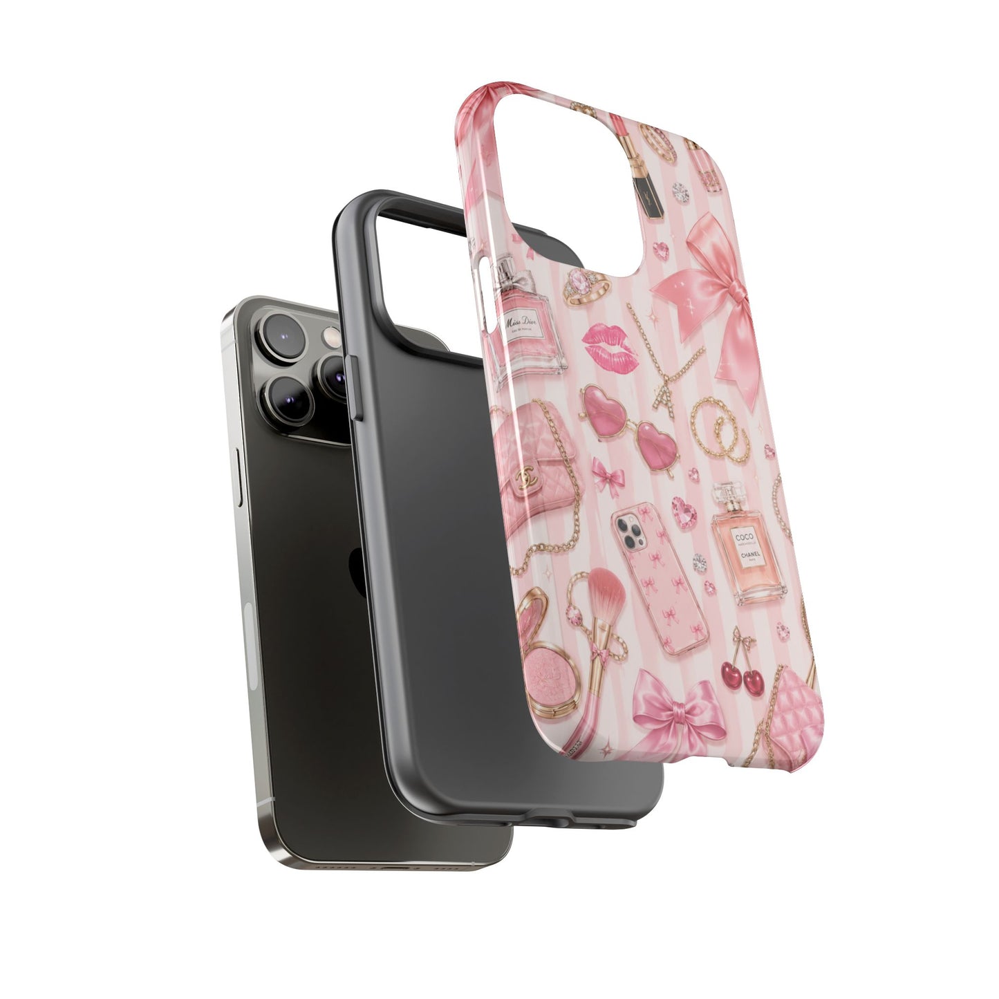 Pink Glam Pattern phone case | Makeup, bows, perfume, lipstick design