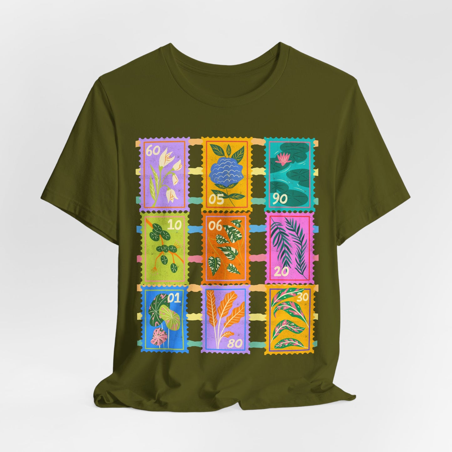 SunflowerPorchCo Vintage Botanical Stamp Collage Tee | Floral Postage Stamp T-Shirt