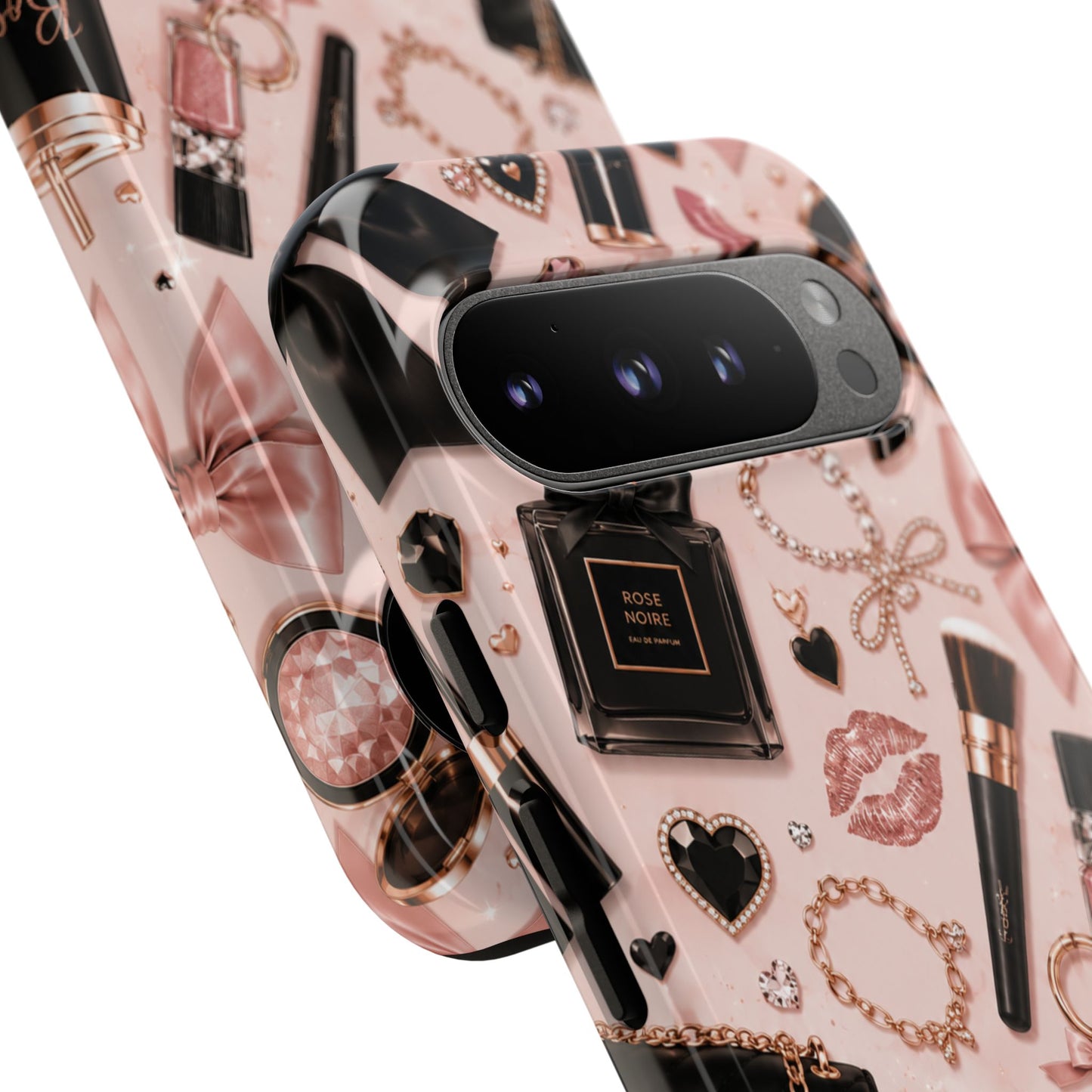 Sunflower Porch Co Glam Makeup Pattern Phone Case | Rose Gold Cosmetics, Perfume, Lipstick