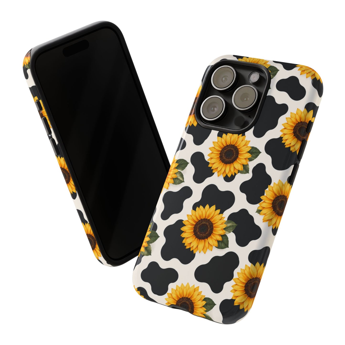 Sunflower Cow Print Tough Case | Phone Case, Floral Farm Animal Pattern