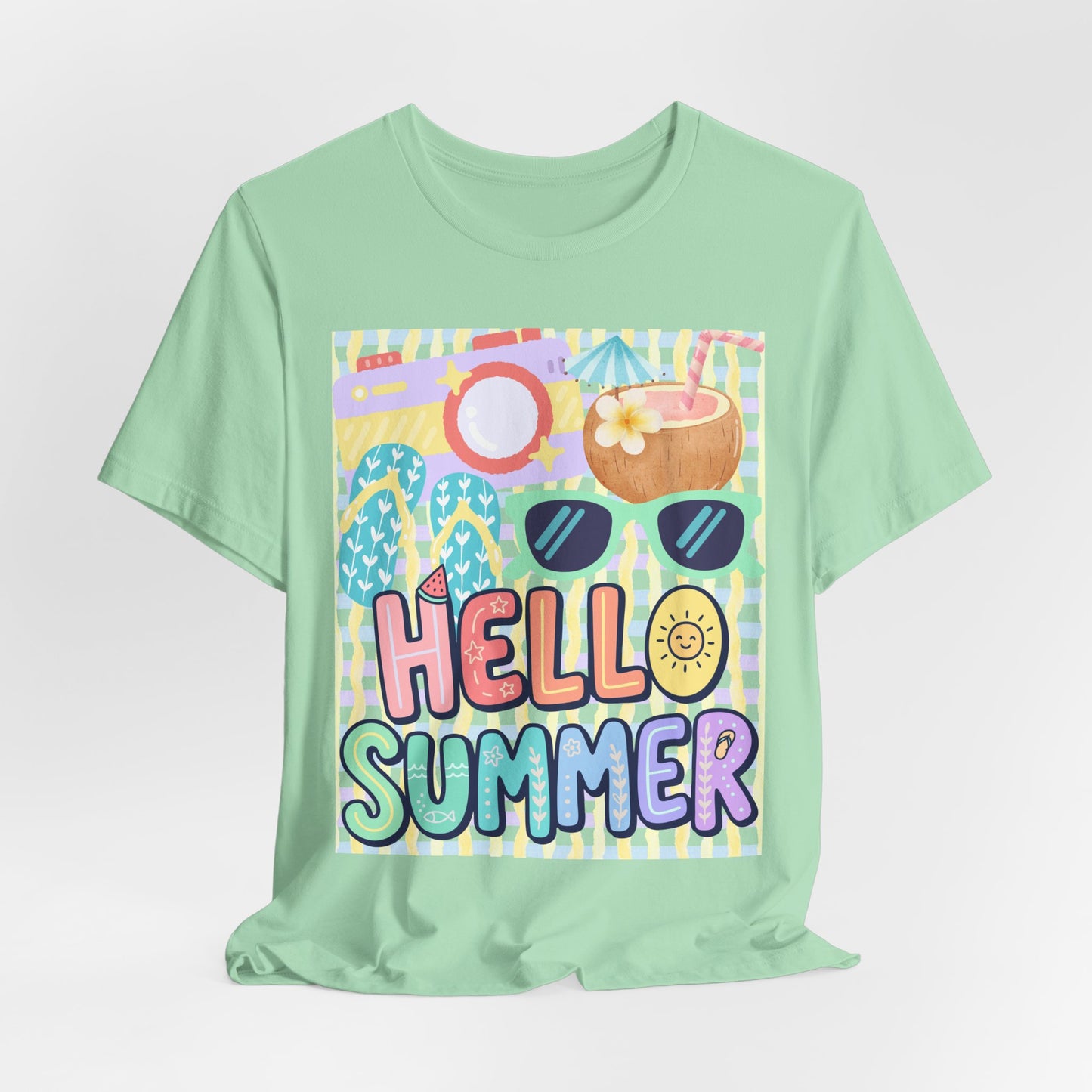 Sunflower Porch Co Hello Summer graphic tee | Summer sunglasses coconut flip flops shirt
