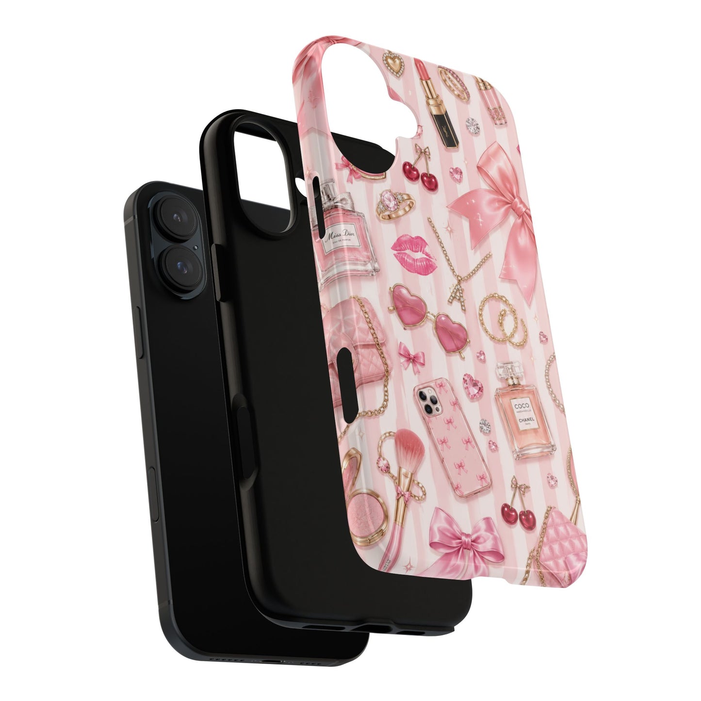 Pink Glam Pattern phone case | Makeup, bows, perfume, lipstick design