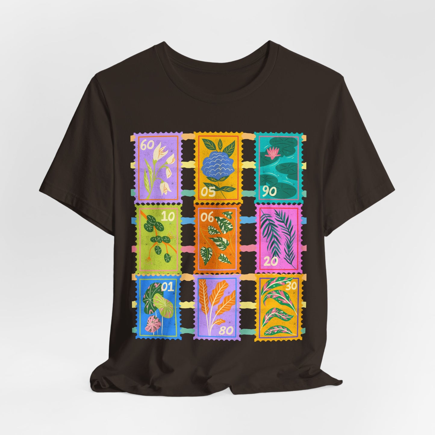 SunflowerPorchCo Vintage Botanical Stamp Collage Tee | Floral Postage Stamp T-Shirt