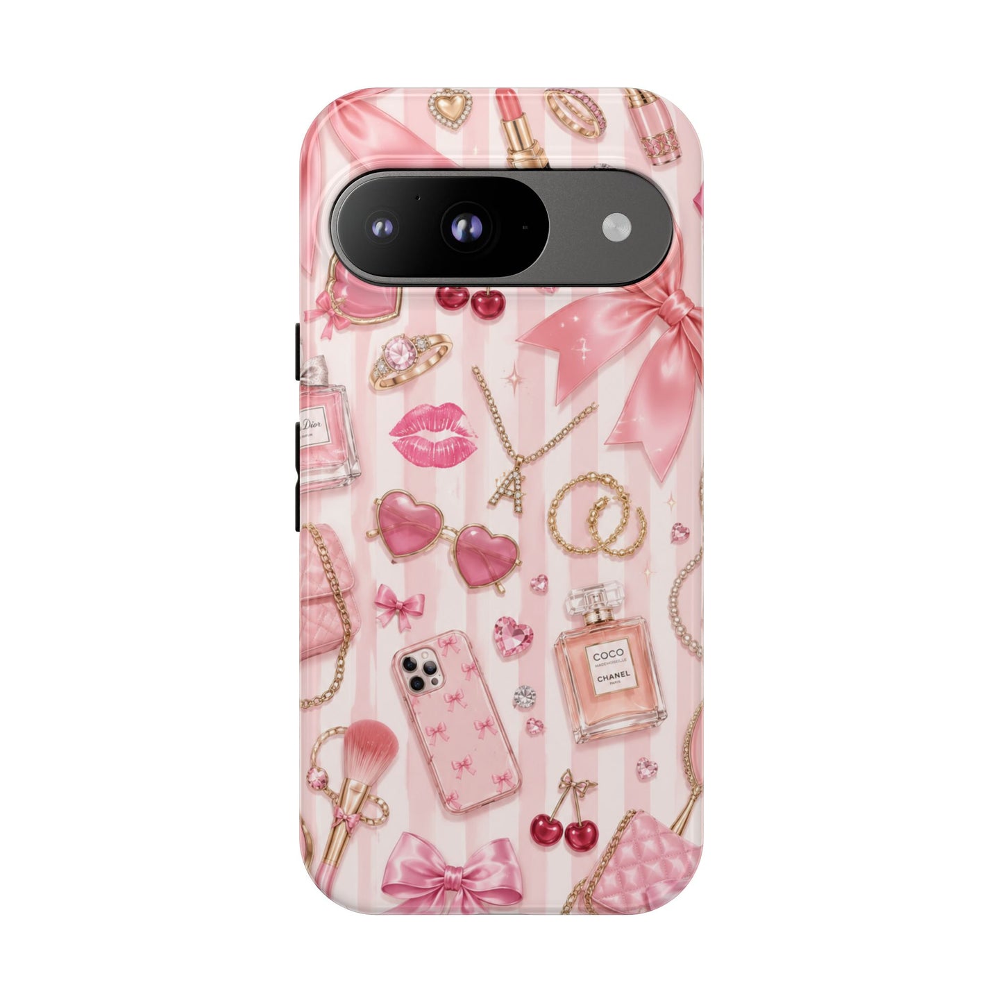 Pink Glam Pattern phone case | Makeup, bows, perfume, lipstick design