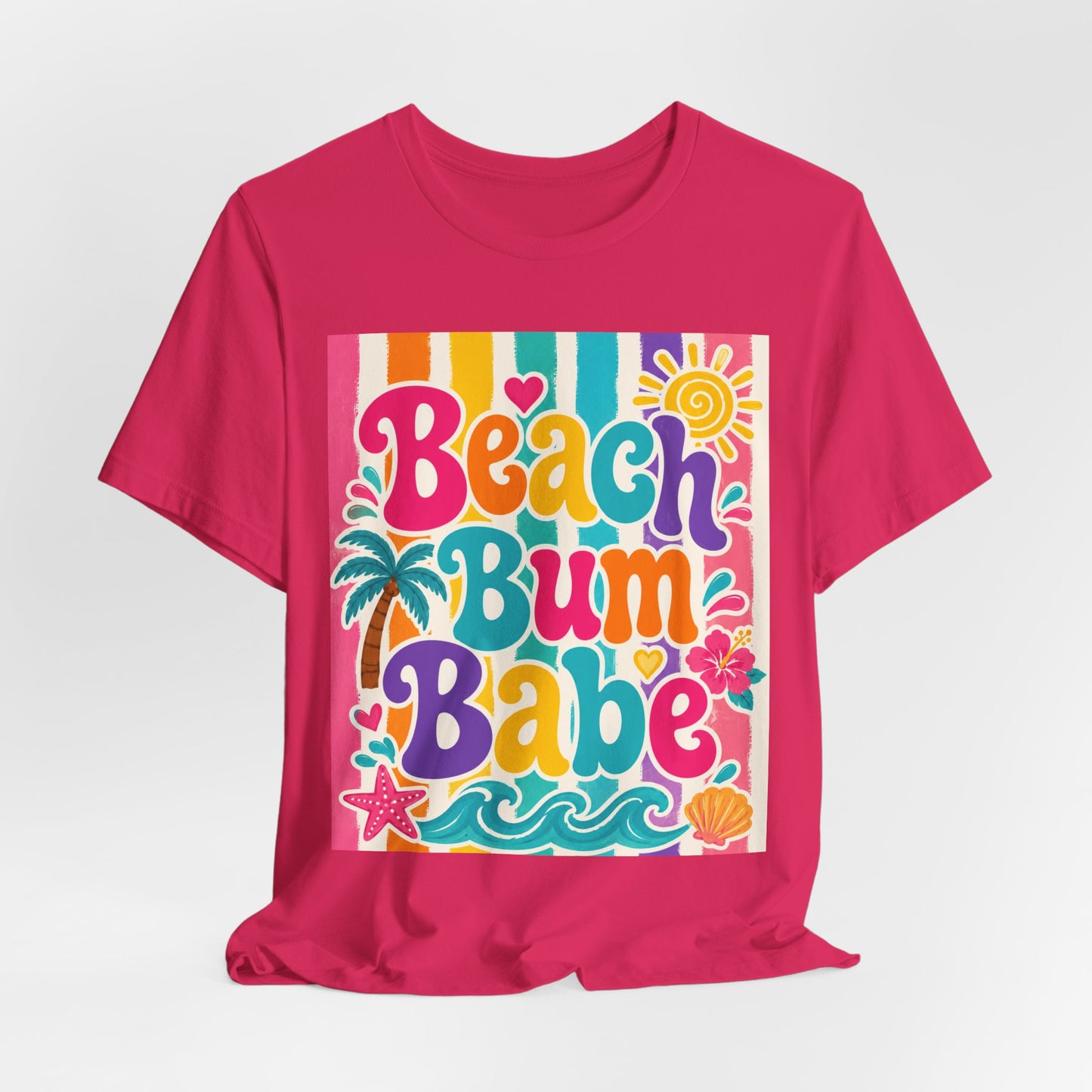 Sunflower Porch Co. Beach Bum Babe T-Shirt — Colorful Retro Tropical Summer Tee