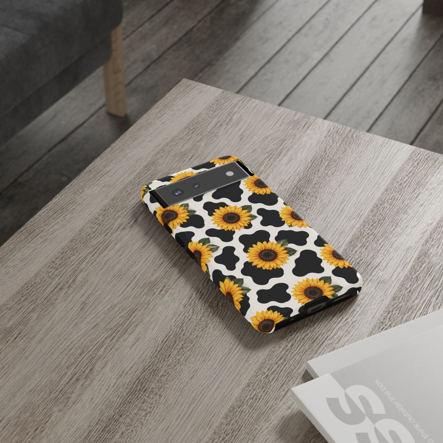 Sunflower Cow Print Tough Case | Phone Case, Floral Farm Animal Pattern
