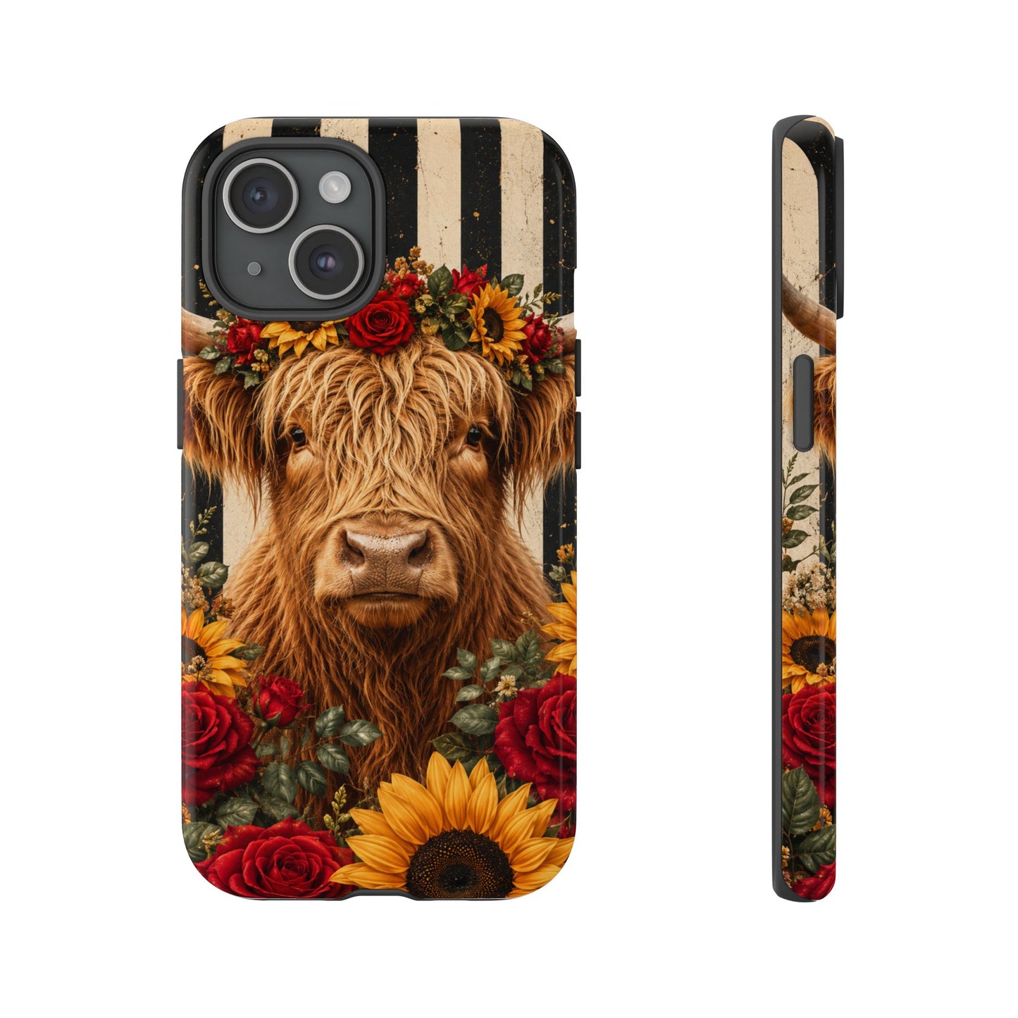 Sunflower Porch Co Highland Cow Floral Crown phone case | Tough Cases