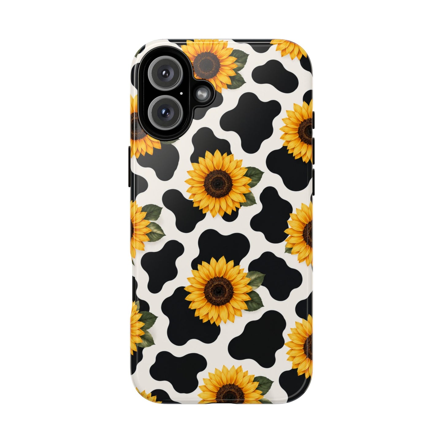 Sunflower Cow Print Tough Case | Phone Case, Floral Farm Animal Pattern