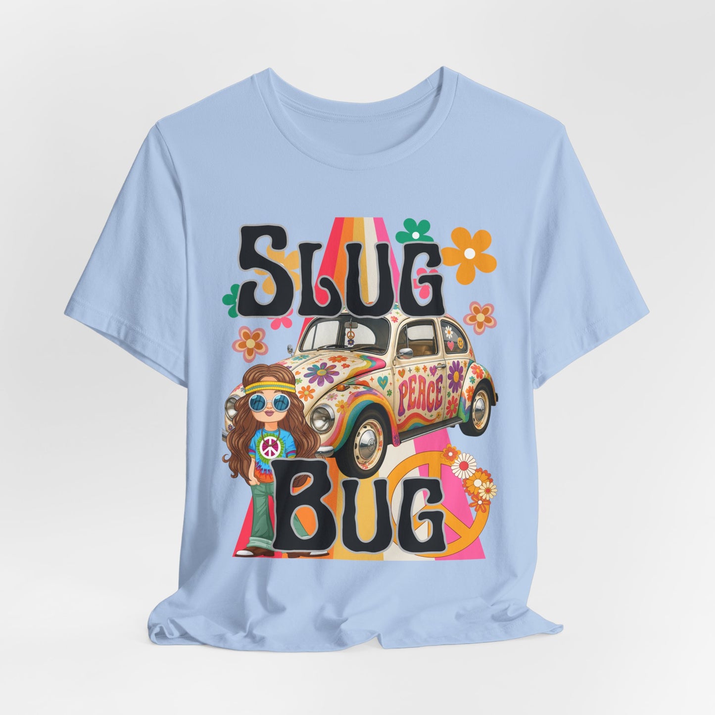 SunflowerPorchCo Hippie Peace Beetle Slug Bug Tee | Retro VW Bug, Flower Power Design