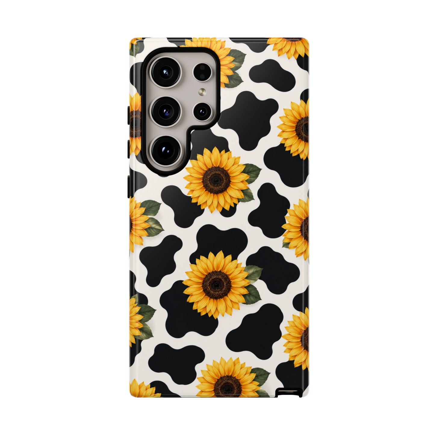Sunflower Cow Print Tough Case | Phone Case, Floral Farm Animal Pattern