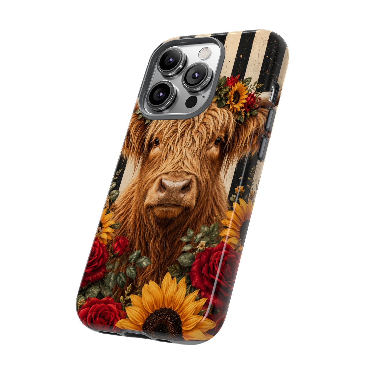 Sunflower Porch Co Highland Cow Floral Crown phone case | Tough Cases