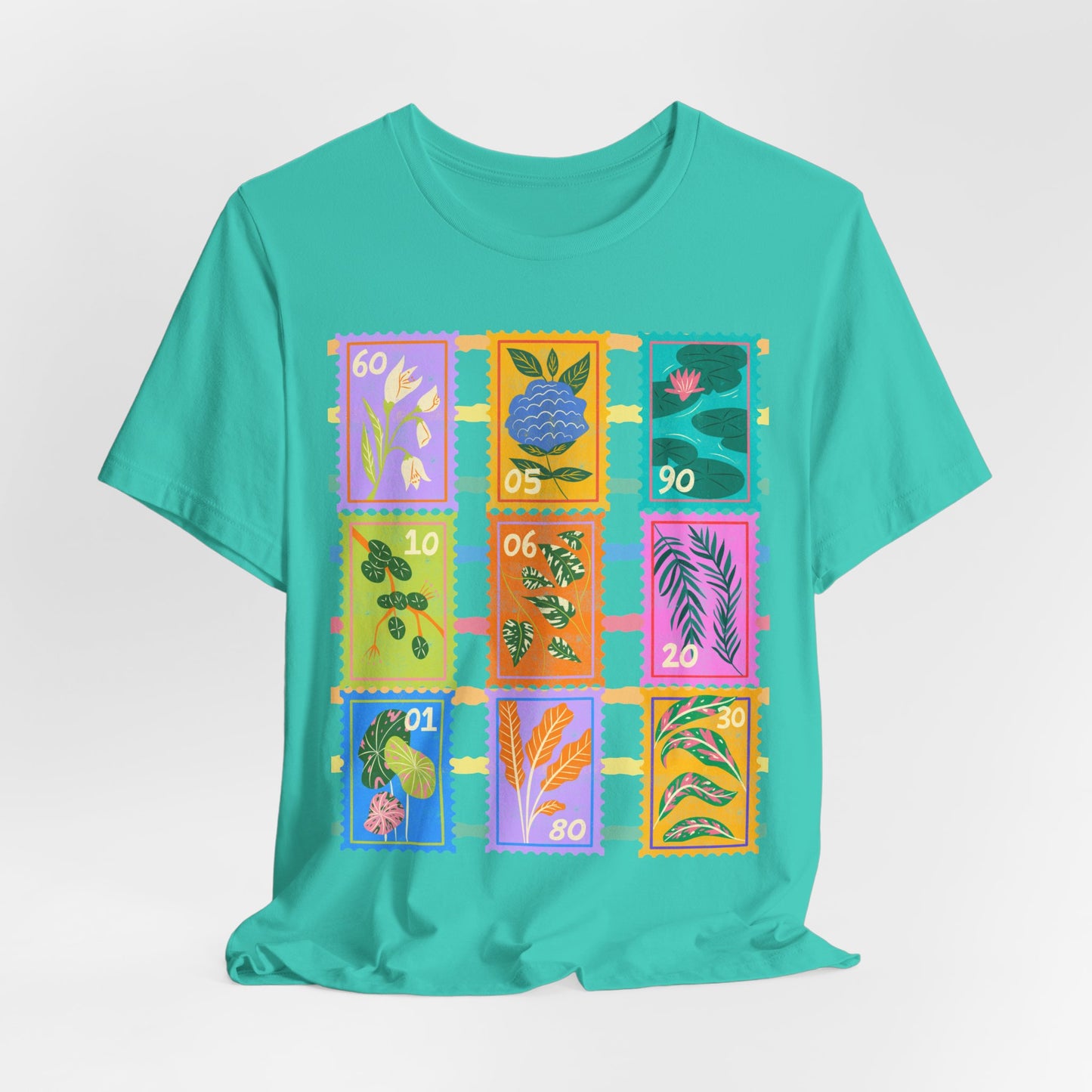 SunflowerPorchCo Vintage Botanical Stamp Collage Tee | Floral Postage Stamp T-Shirt