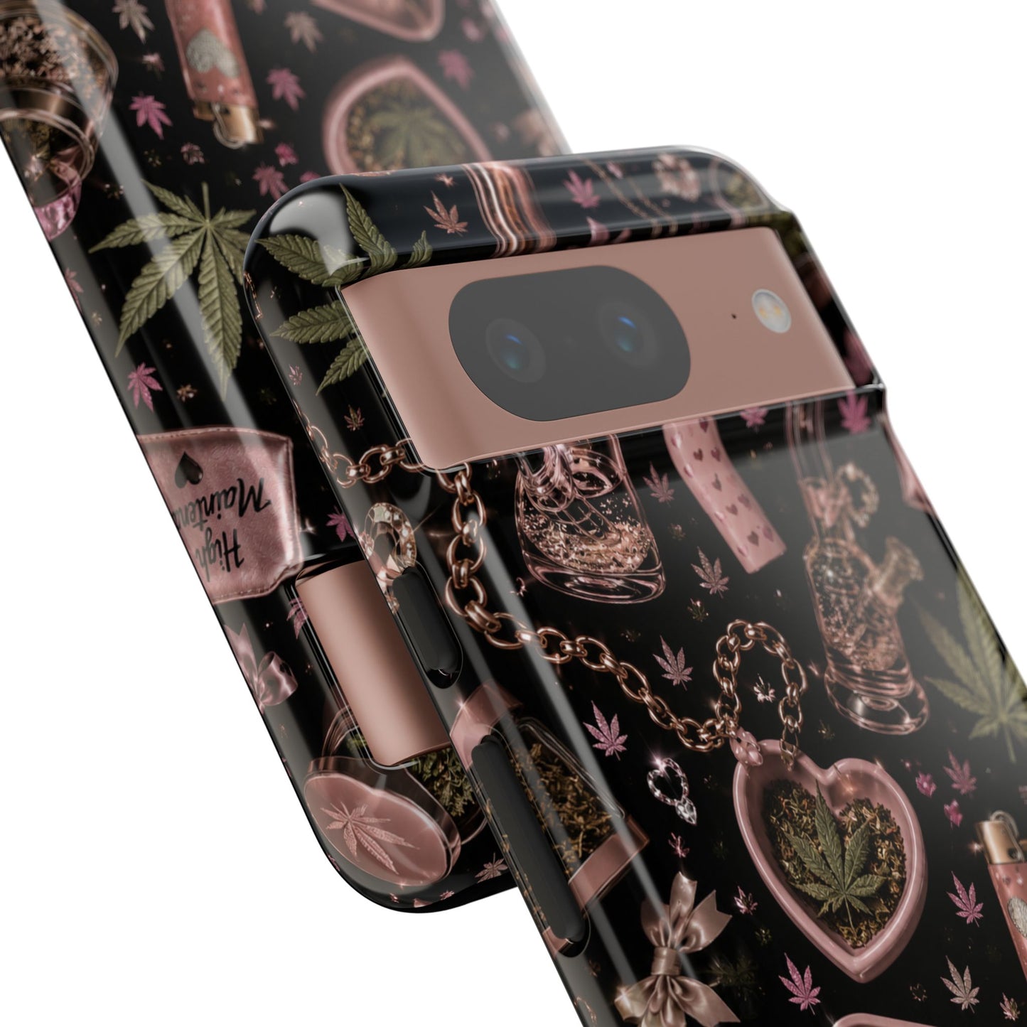Sunflower Porch Co Pink Cannabis Pattern Tough Case | Weed Leaf Phone Case, Grinder & Lighter Design