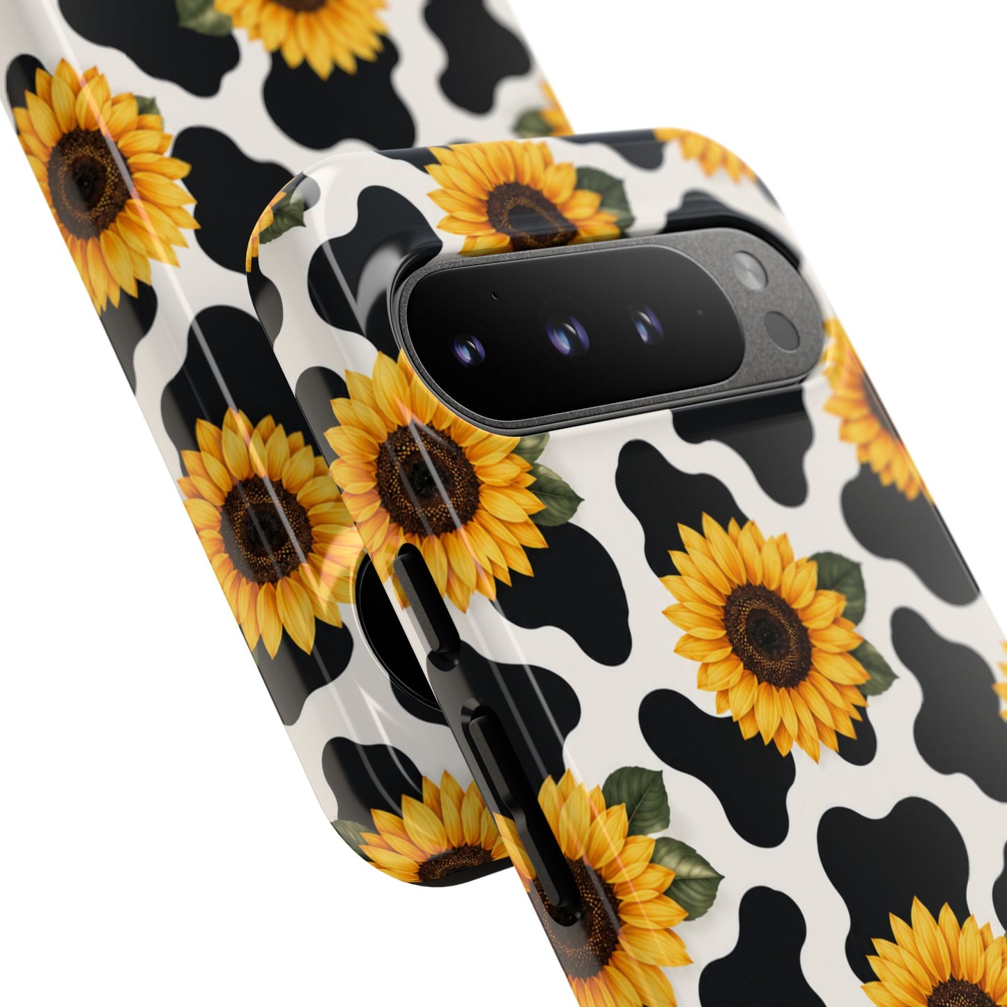Sunflower Cow Print Tough Case | Phone Case, Floral Farm Animal Pattern