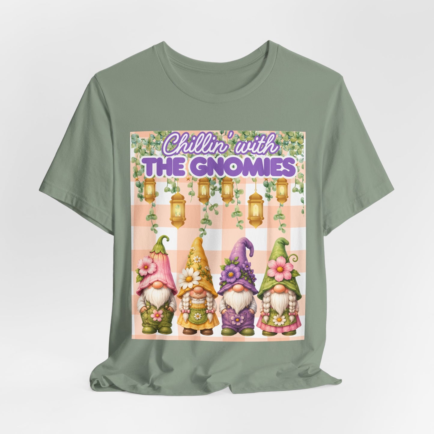 SunflowerPorchCo Chillin with the Gnomes T-Shirt | Gnome Garden Tee, Floral Gnome Design