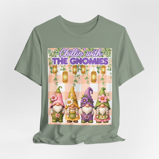 SunflowerPorchCo Chillin with the Gnomes T-Shirt | Gnome Garden Tee, Floral Gnome Design