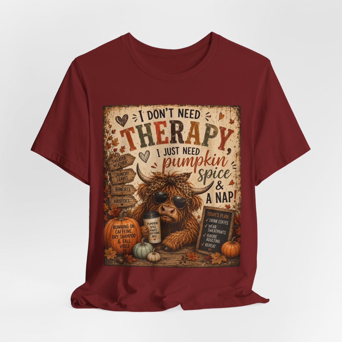 Sunflower Porch Co Pumpkin Spice & A Nap Highland Cow Tee | Fall Autumn Cozy Shirt