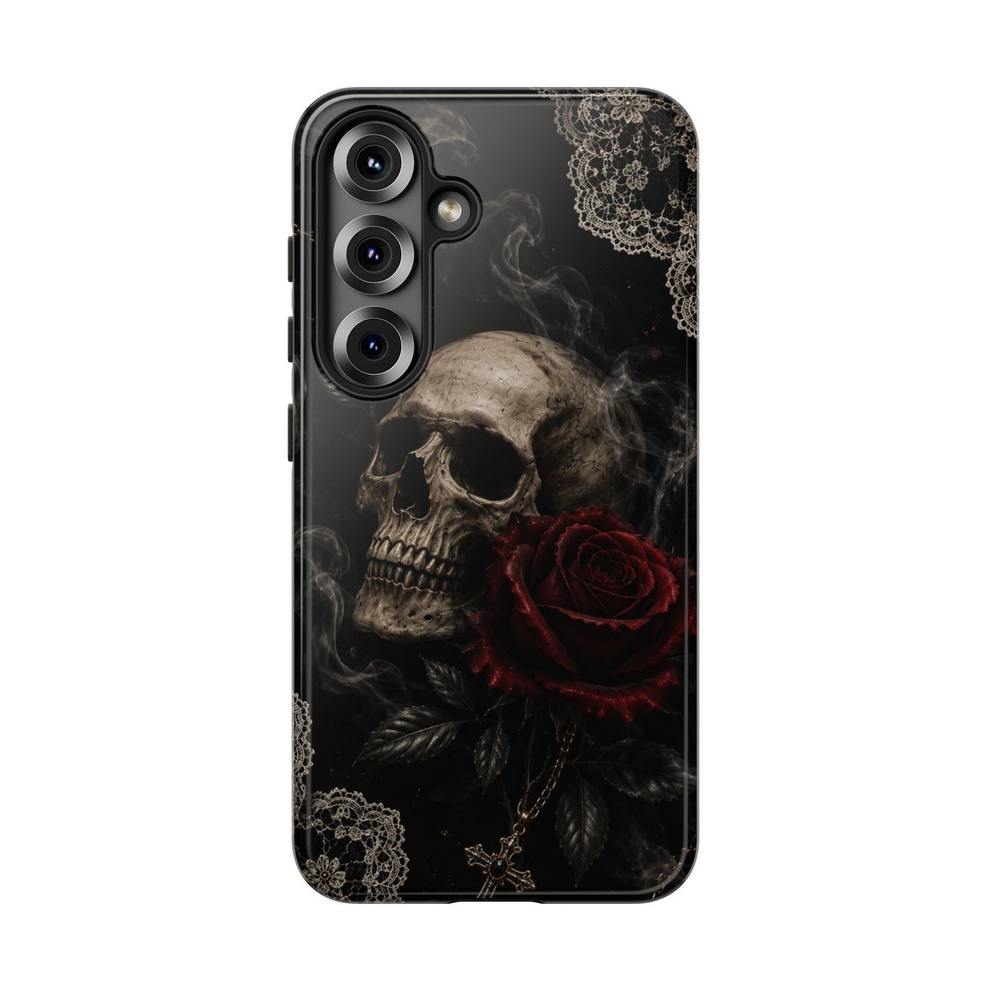 Sunflower Porch Co Skull with Red Rose phone case | Tough Cases