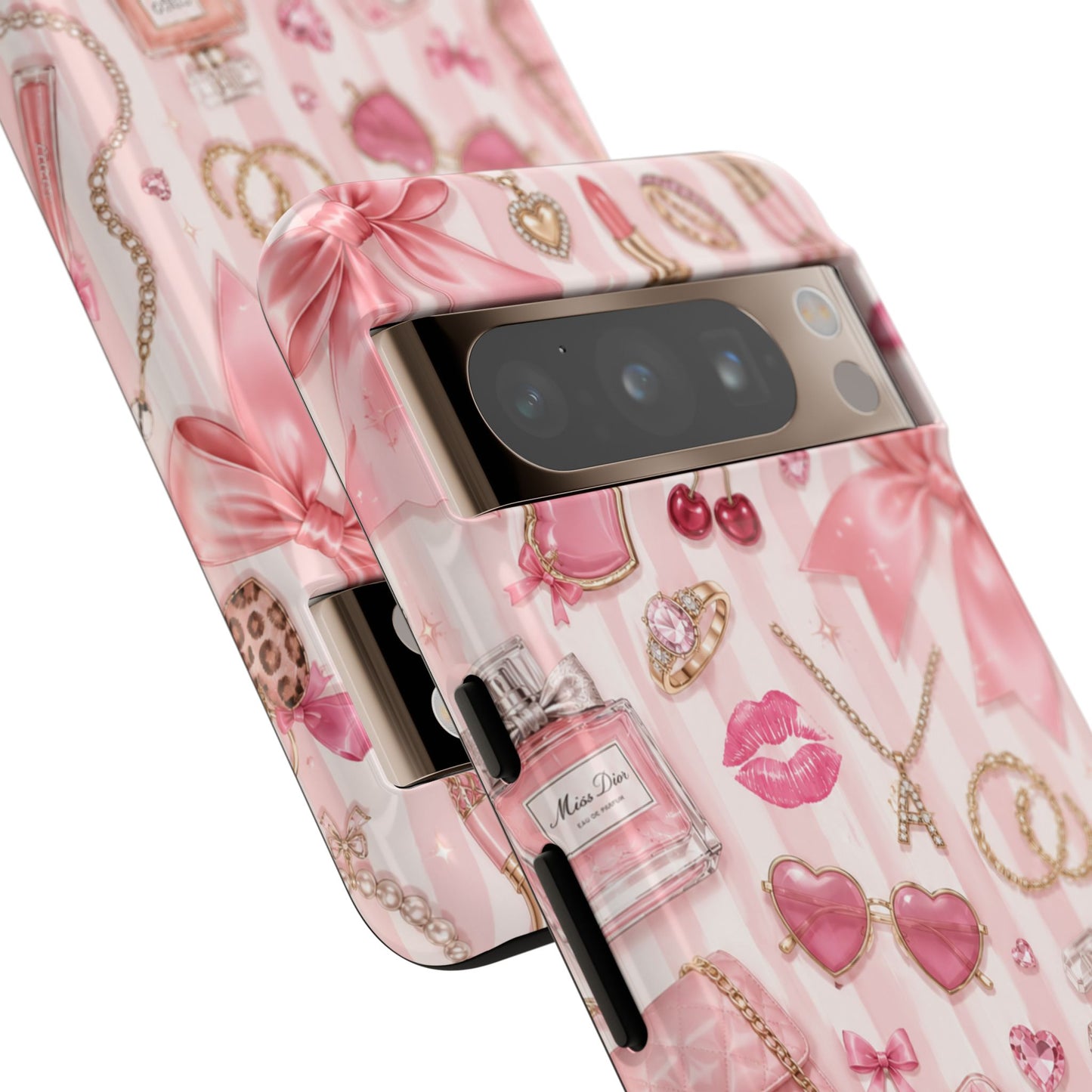 Pink Glam Pattern phone case | Makeup, bows, perfume, lipstick design