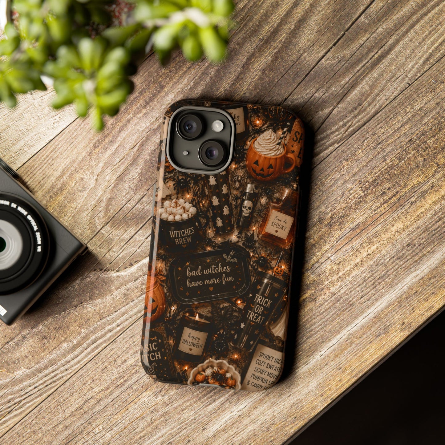 Sunflower Porch Co Halloween Collage phone case | spooky pumpkin witchy design