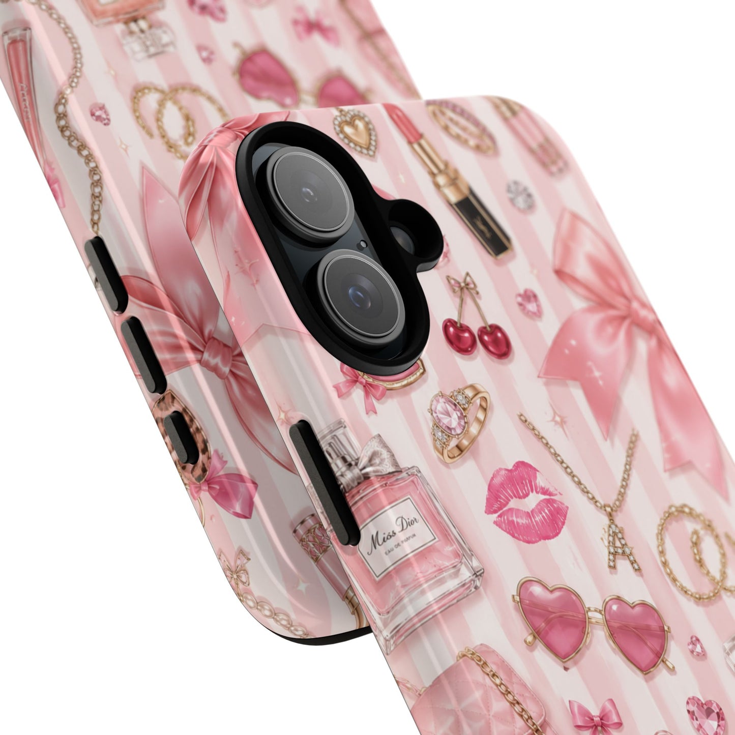 Pink Glam Pattern phone case | Makeup, bows, perfume, lipstick design