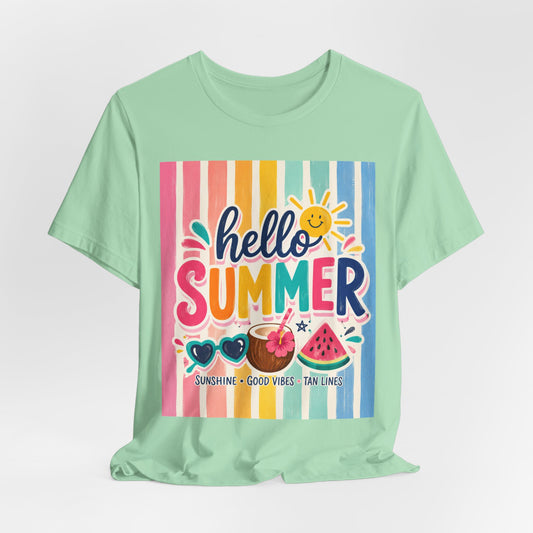 Sunflower Porch Co. Hello Summer Tee - Colorful Stripes, Sunshine & Watermelon Graphic