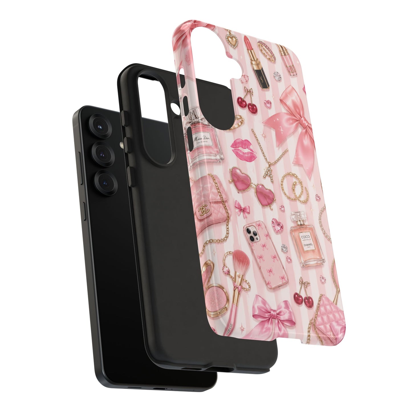 Pink Glam Pattern phone case | Makeup, bows, perfume, lipstick design