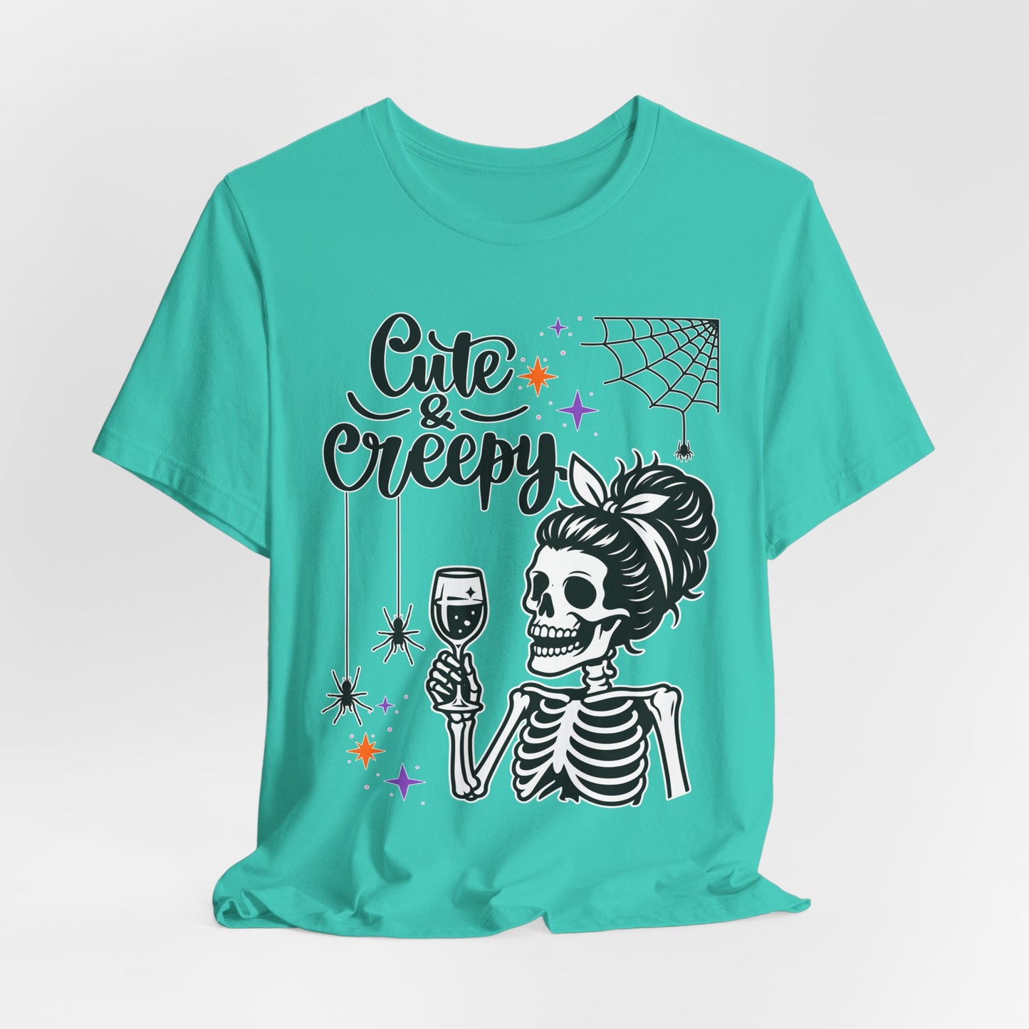 Cute & Creepy Skeleton Lady T-Shirt | Halloween Skull Wine Tee