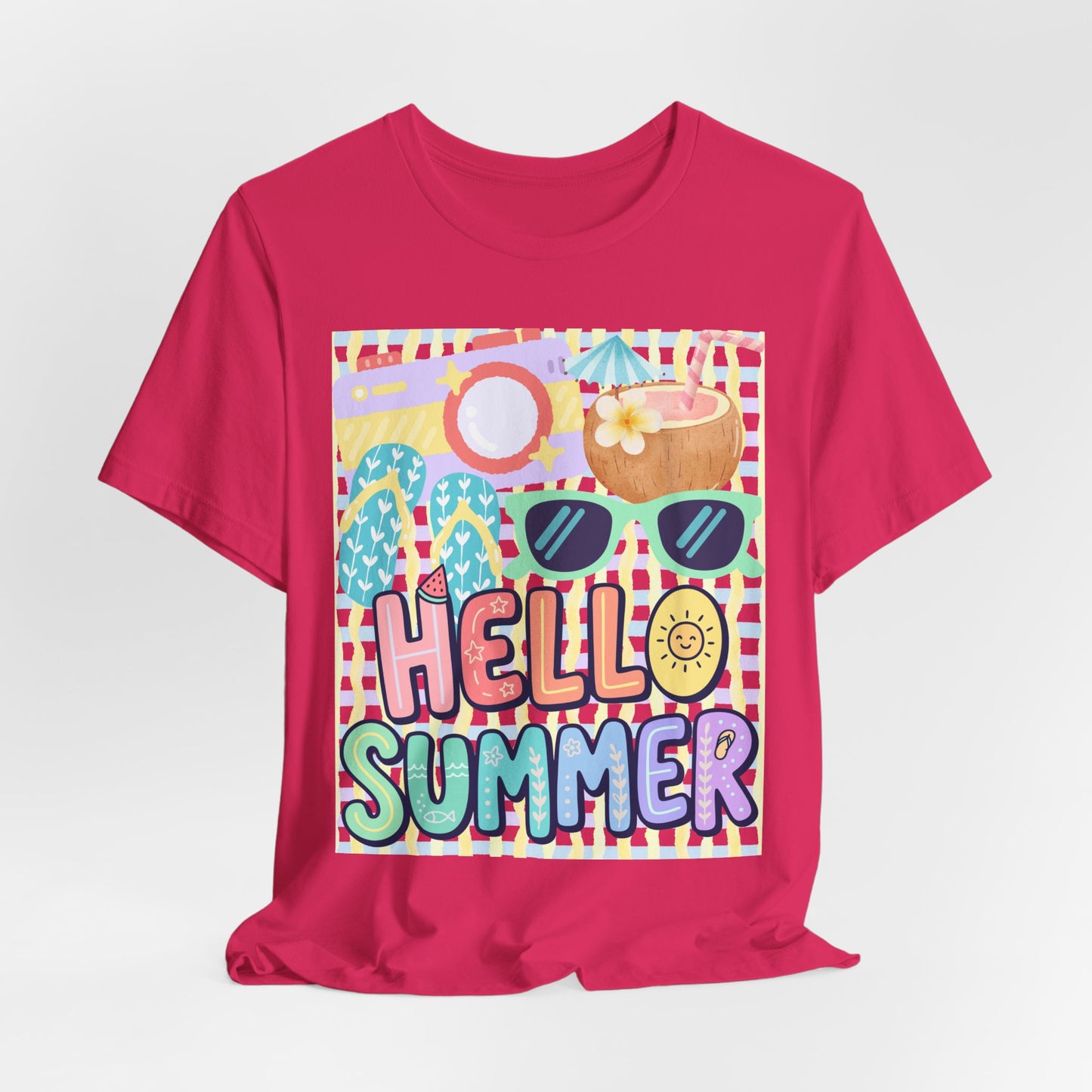Sunflower Porch Co Hello Summer graphic tee | Summer sunglasses coconut flip flops shirt