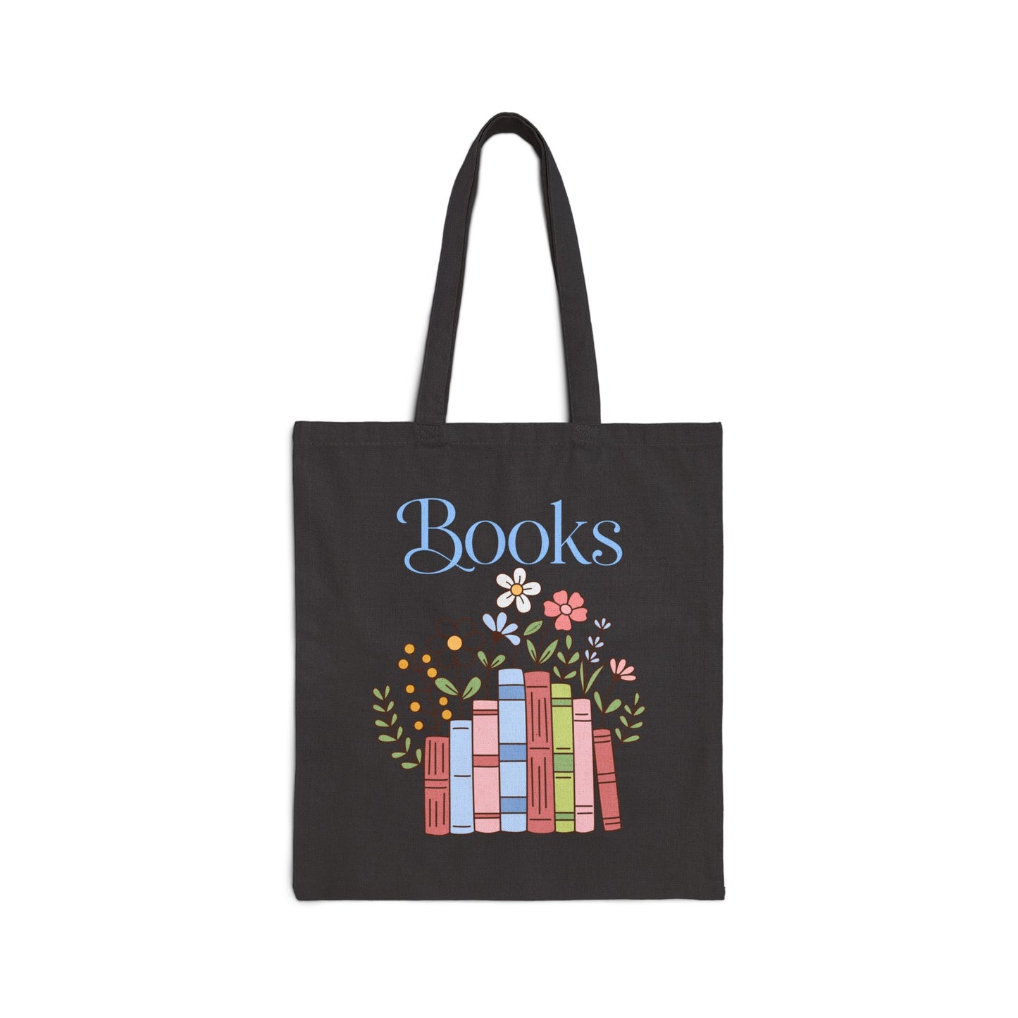 Floral Books Stack Tote Bag | Booklover Canvas Tote, Reading Library Illustration