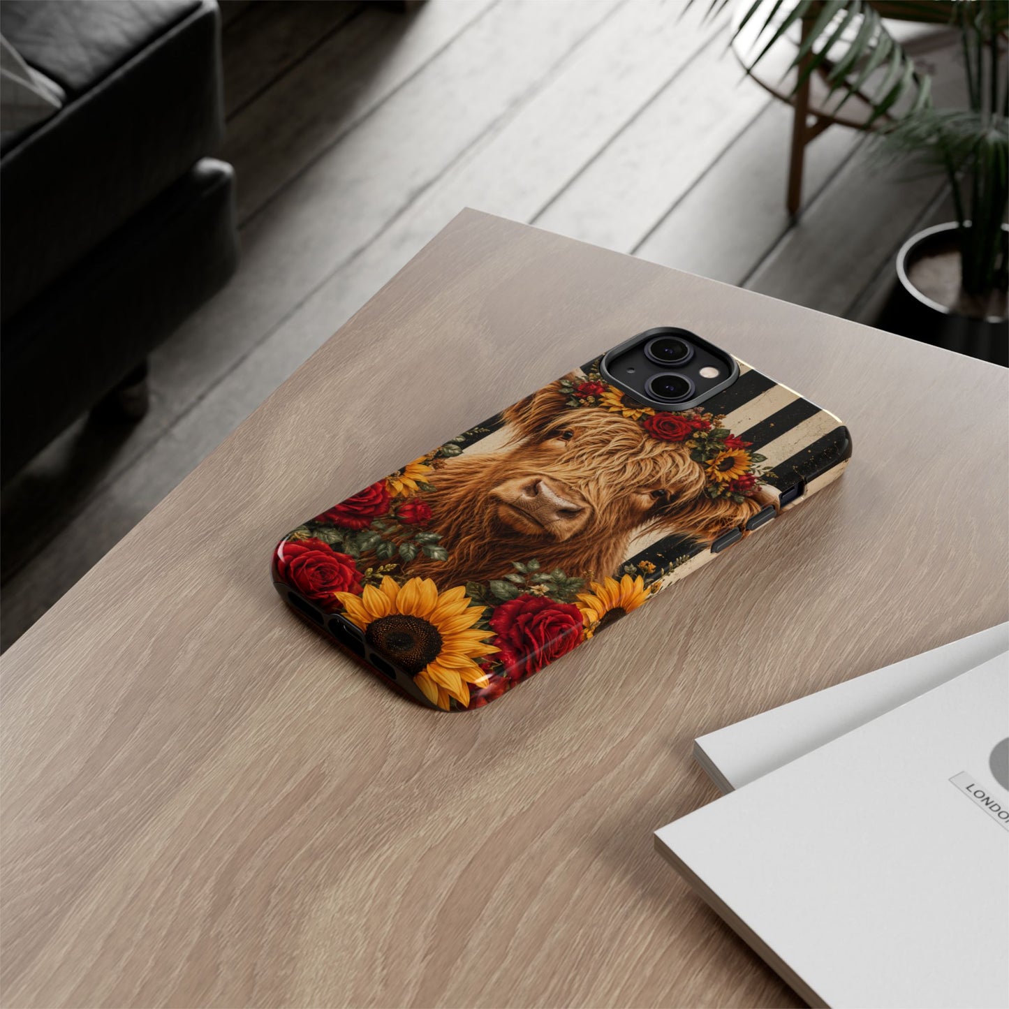 Sunflower Porch Co Highland Cow Floral Crown phone case | Tough Cases