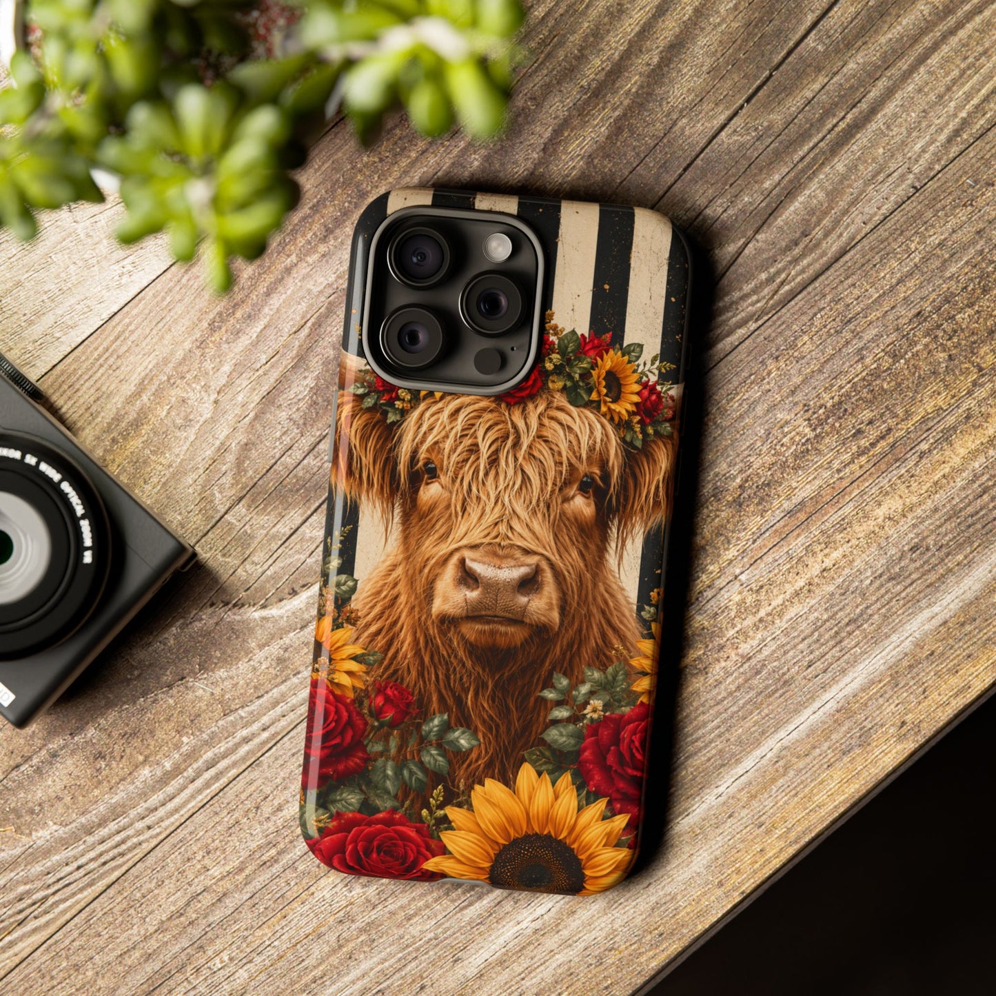 Sunflower Porch Co Highland Cow Floral Crown phone case | Tough Cases