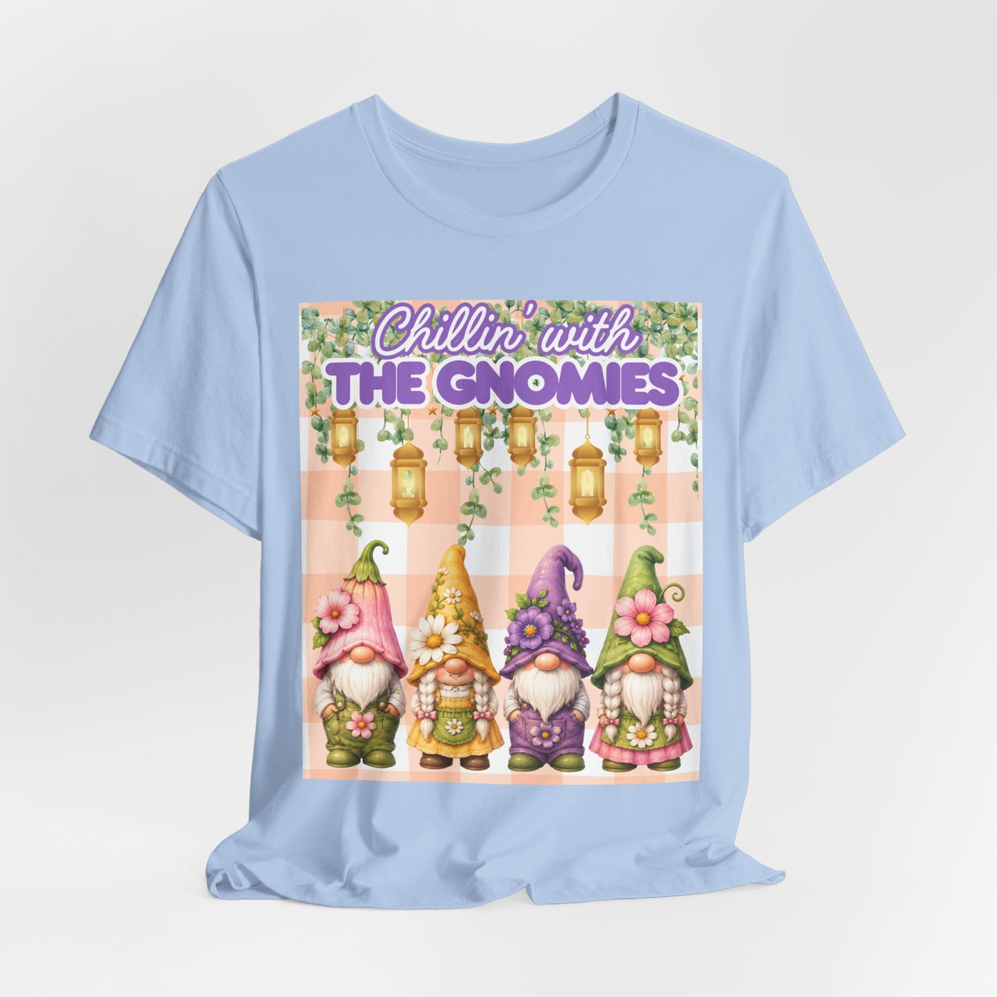 SunflowerPorchCo Chillin with the Gnomes T-Shirt | Gnome Garden Tee, Floral Gnome Design