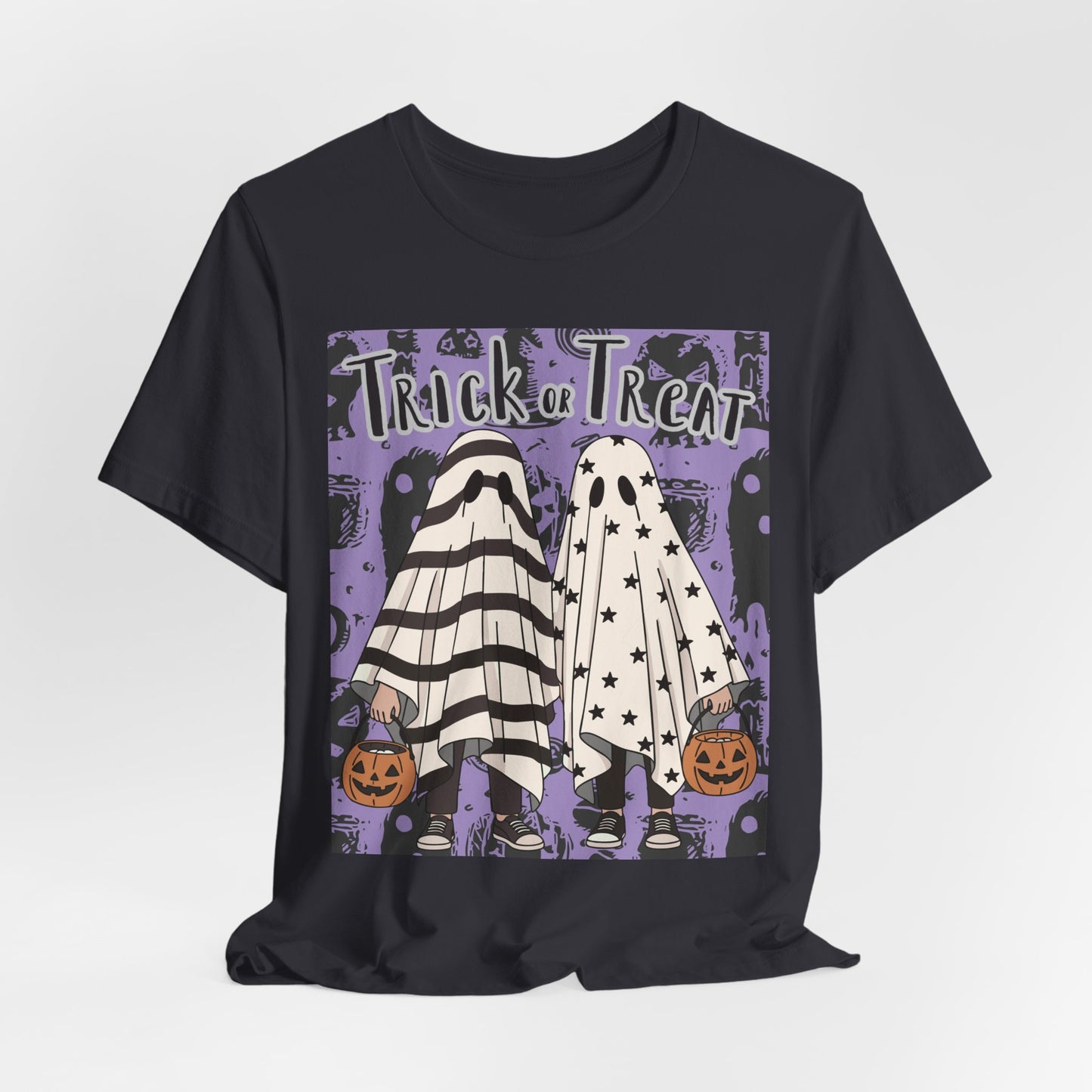 SunflowerPorchCo Trick or Treat Ghost Kids Halloween T-Shirt | Pumpkin Costume Tee