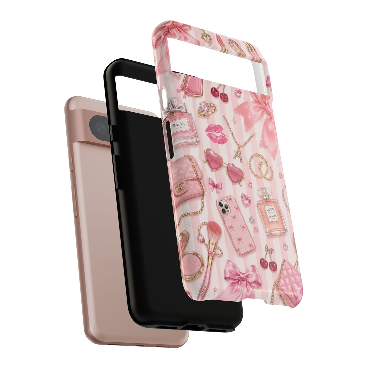 Pink Glam Pattern phone case | Makeup, bows, perfume, lipstick design