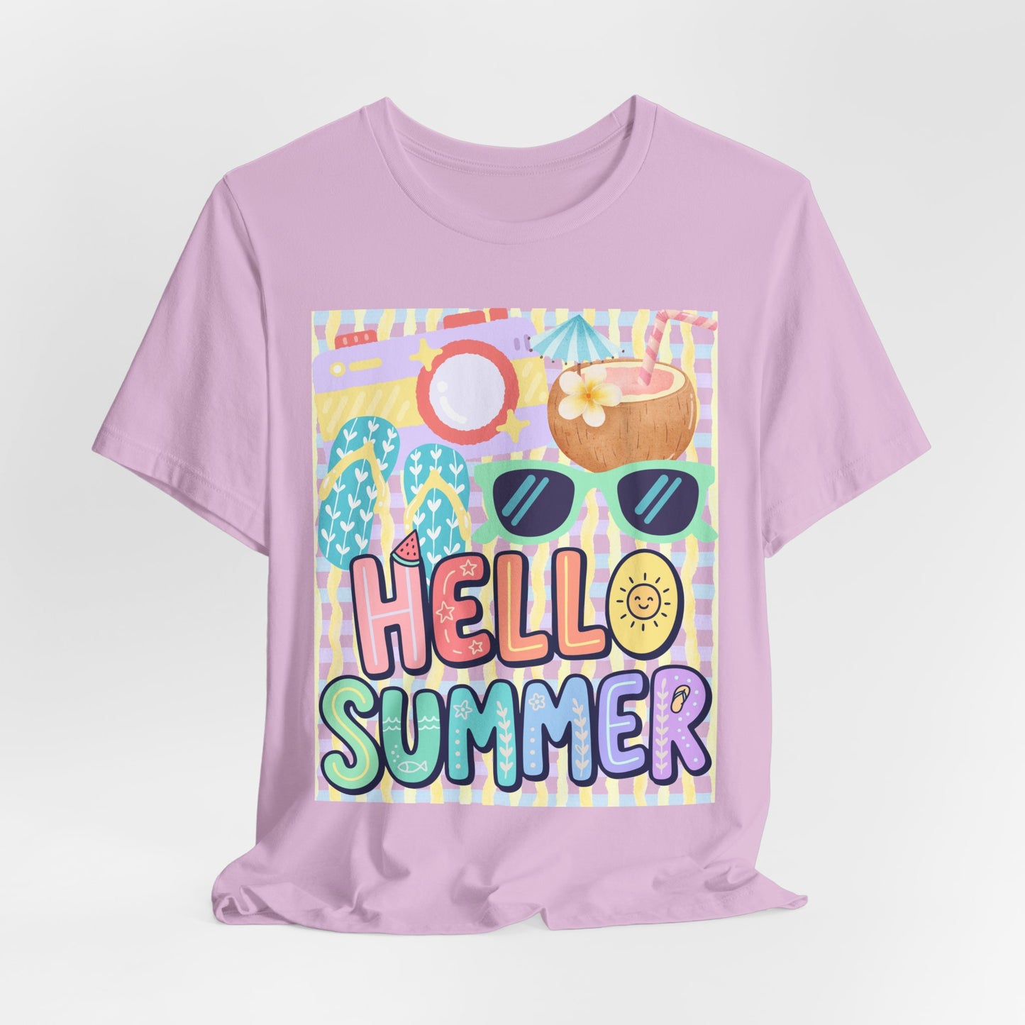 Sunflower Porch Co Hello Summer graphic tee | Summer sunglasses coconut flip flops shirt