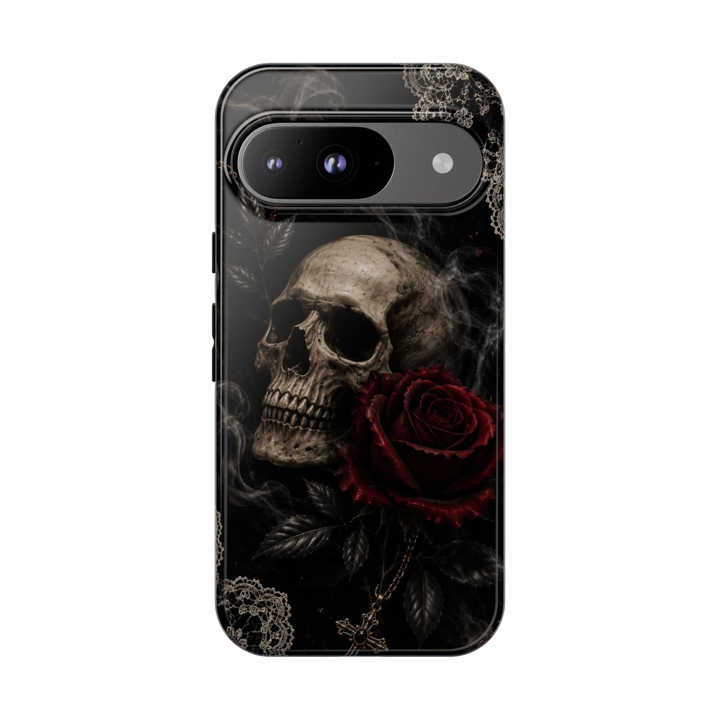Sunflower Porch Co Skull with Red Rose phone case | Tough Cases