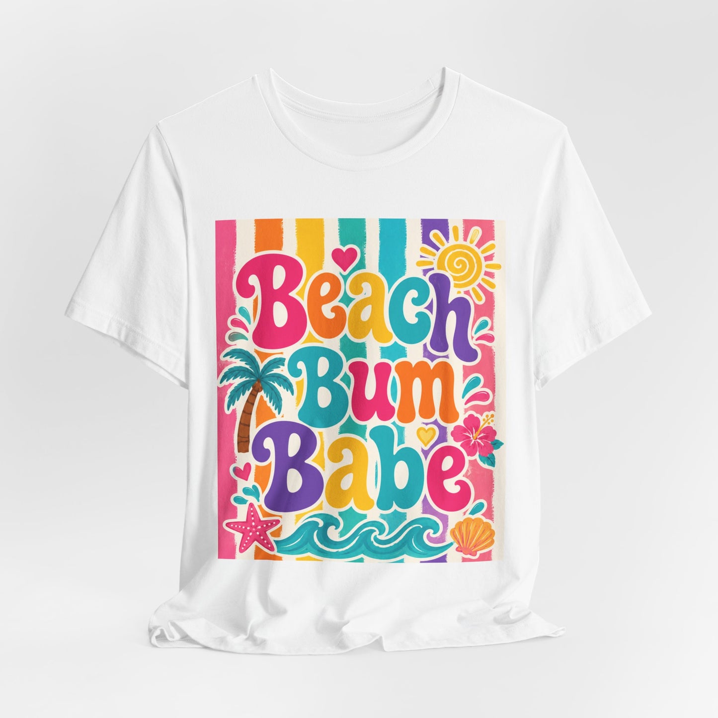 Sunflower Porch Co. Beach Bum Babe T-Shirt — Colorful Retro Tropical Summer Tee